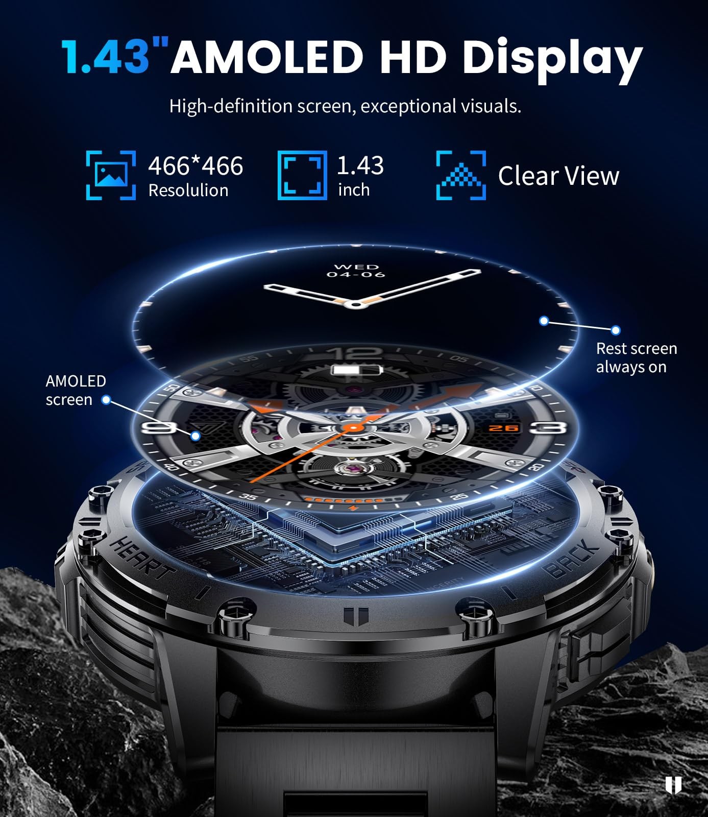 LIGE EF5-A Military Smart Watch Men 1.43″ AMOLED 5ATM Waterproof Calls 530mAh 3