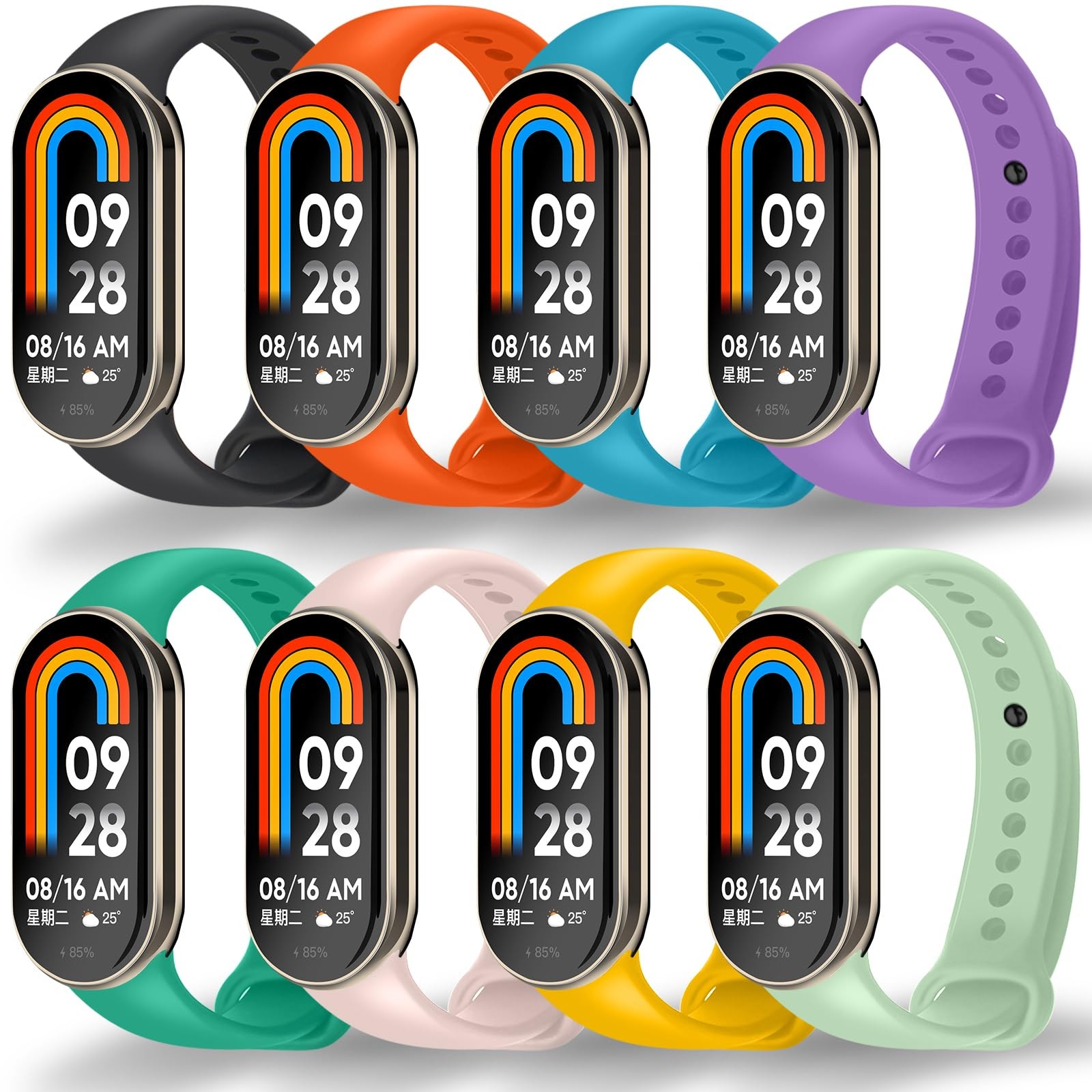 8-Pack Mi Band 10/9/8 Strap, Soft TPU Replacement Watch Bands with Secure