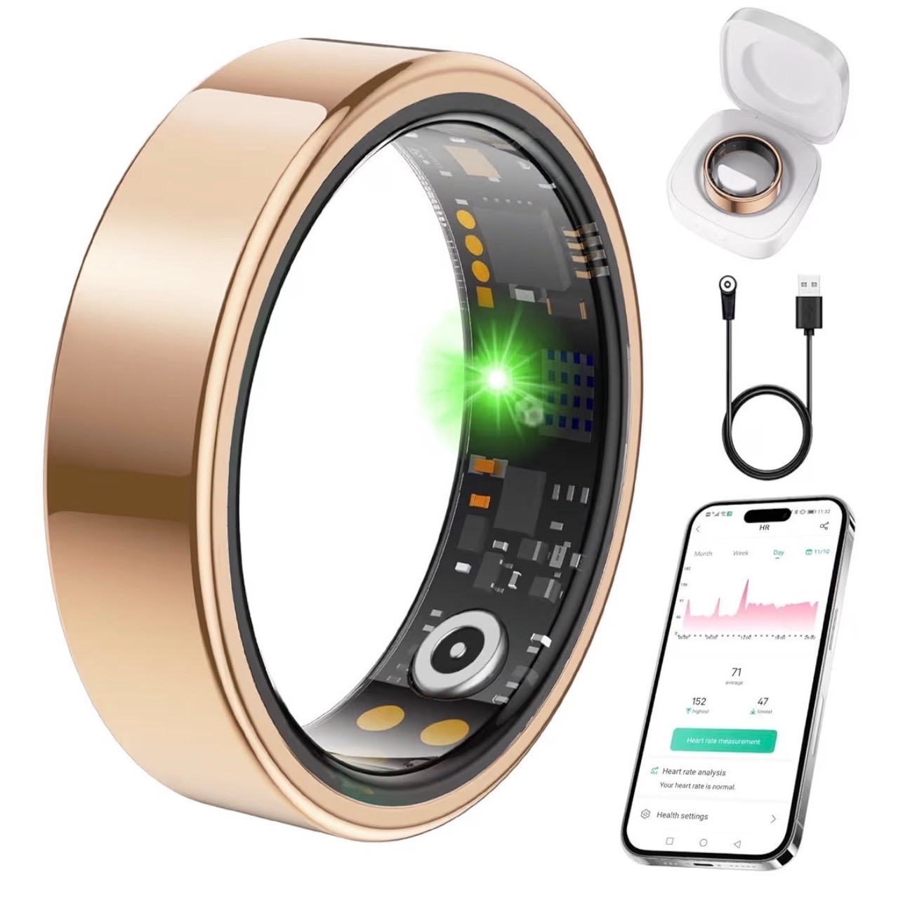Generic Smart Health Tracker Ring Size 8 Rose Gold Heart Rate Sleep Monitor
