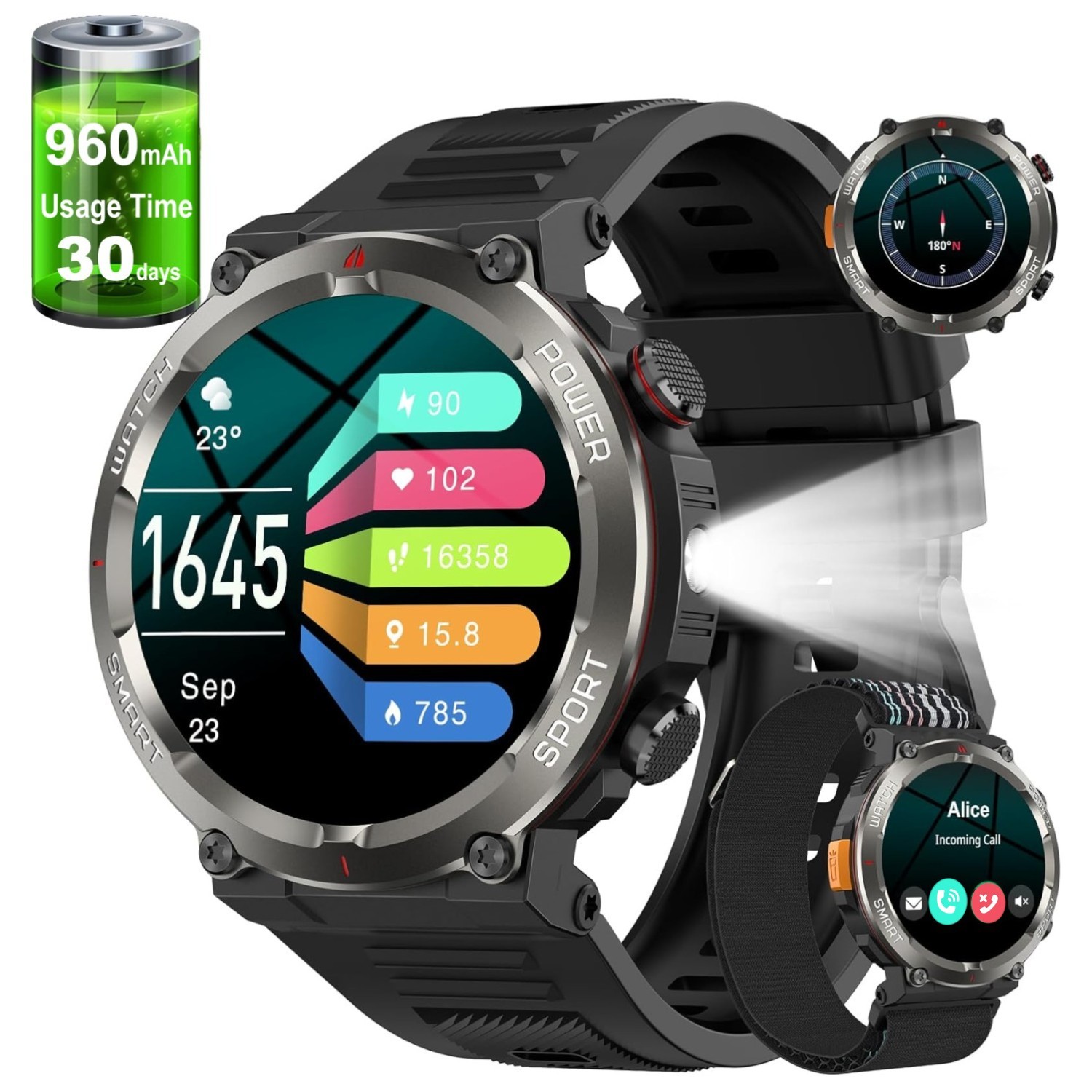 Military Smart Watches for Men(Answer/Make Calls) 5ATM Waterproof Fitness Watch