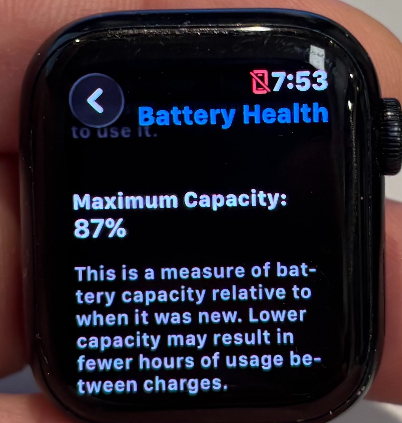 Apple Watch Series 7 41mm Aluminum Case and Black Sport Band, 87% Battery Life