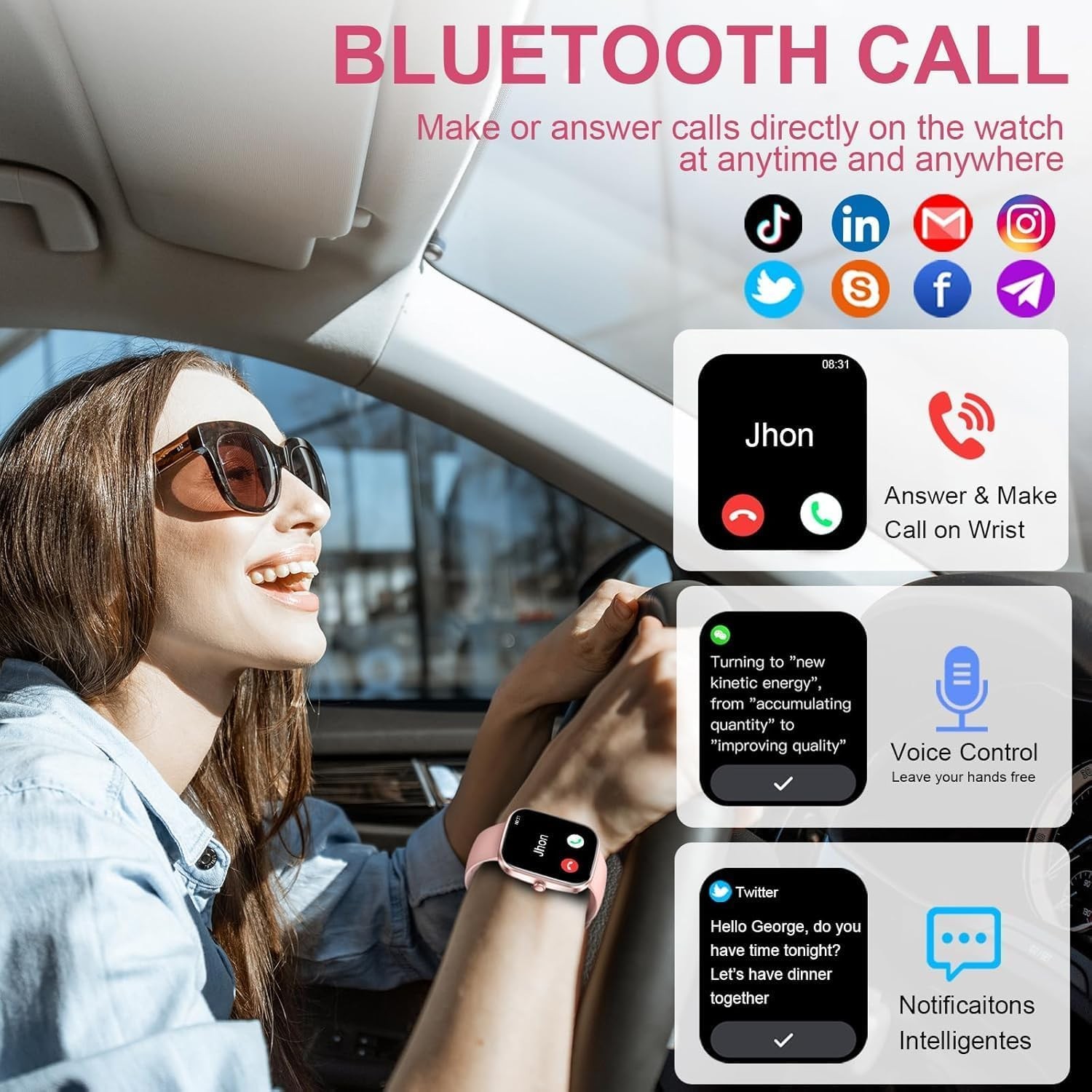 Reloj Inteligente De Pulsera Con Bluetooth Para Mujer Android / iOS iPhone 2026