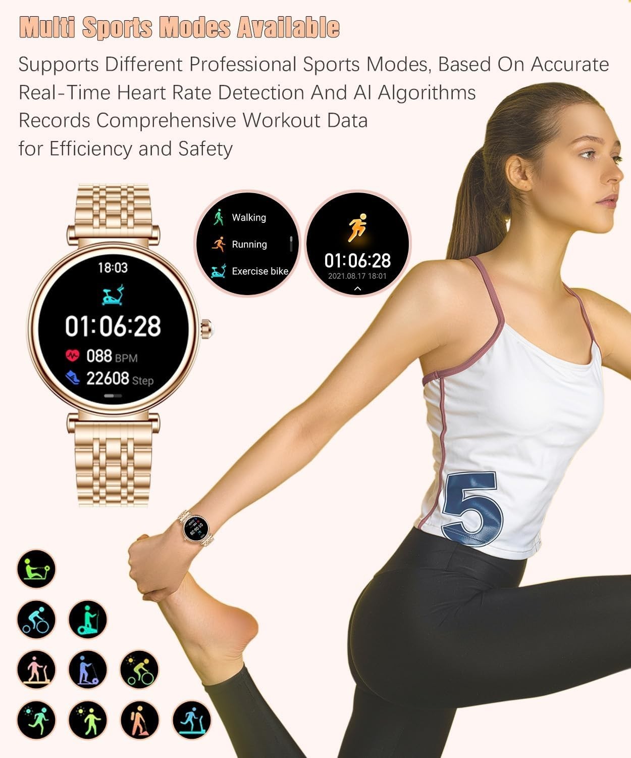 Smart Watch for Women 1.27″ Color Screen Waterproof Fitness Activity Tracker …