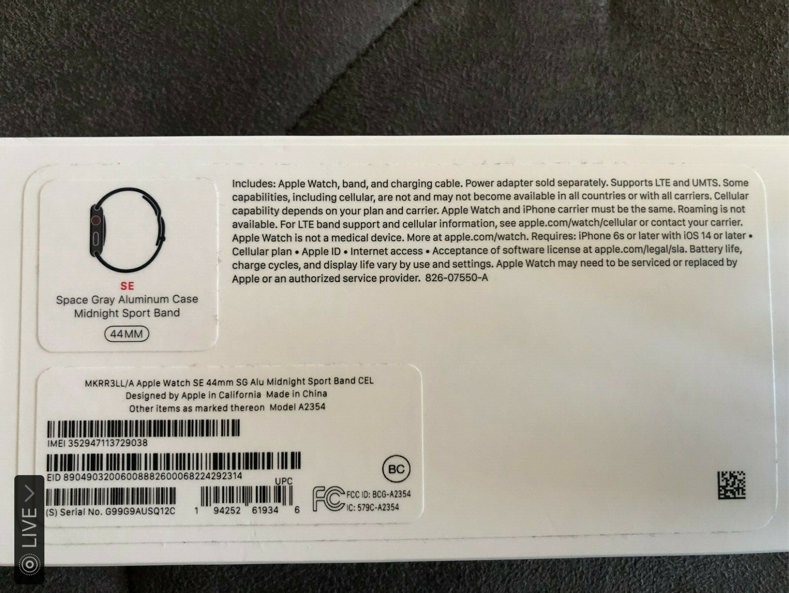 Sealed! Apple Watch SE (GPS Cellular 44mm) Space Gray Aluminum/Midnight Band 