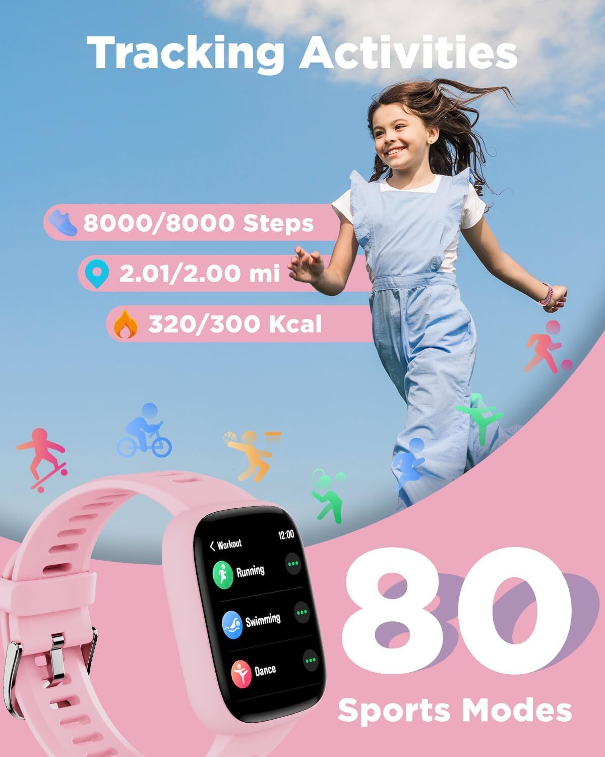 Smart Watch for Kids 1.8″ Fitness Tracker Watch Pedometer Puzzle Games for Kids