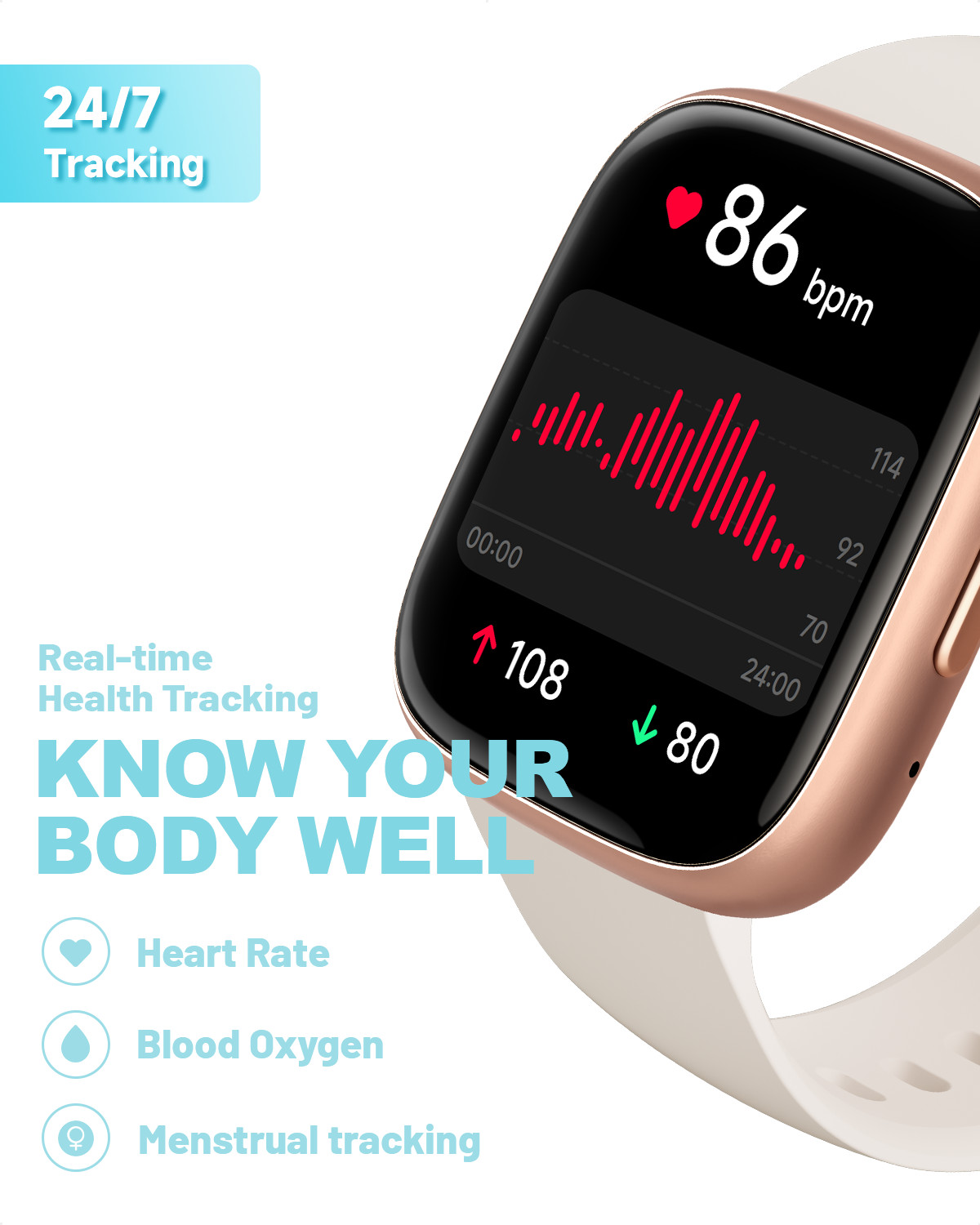 TOOBUR Smart Watch For Women, IP68 Fitness Tracker Smartwatch for Android iOS