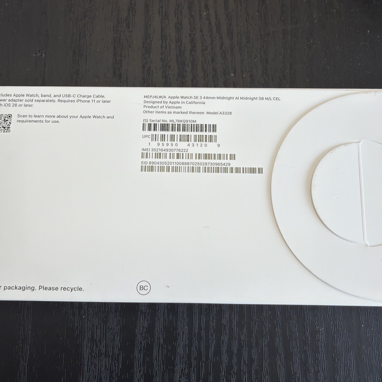 Apple Watch SE 3 44MM GPS Midnight Aluminum M/L Sport Band MEPJ4LW/A NEW SEALED