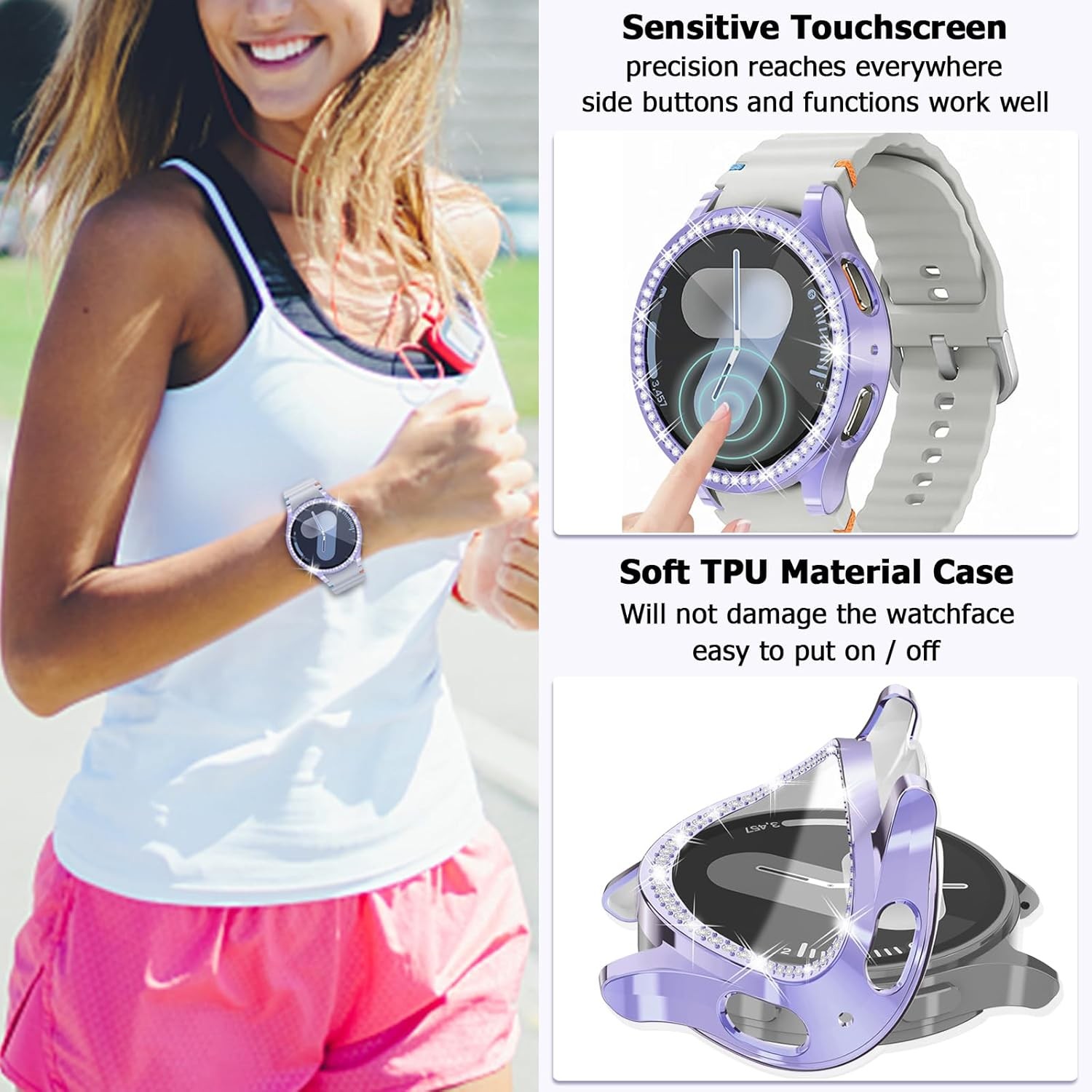 2Pack Bling Case for Samsung Galaxy Watch 7 44mm Screen Protector Bumper Covers