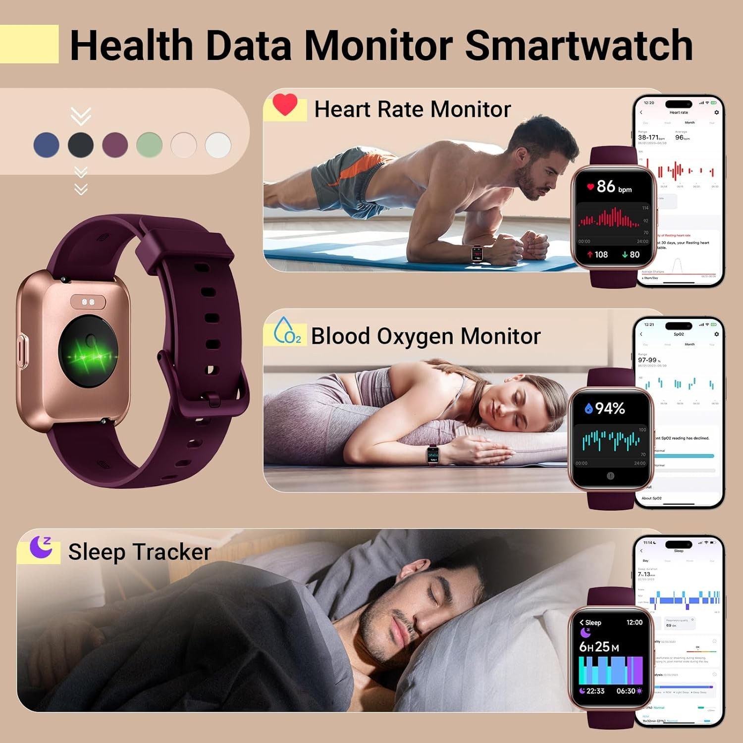 Waterproof Women’s Smartwatch with Fitness Tracking & Customizable Watch Faces