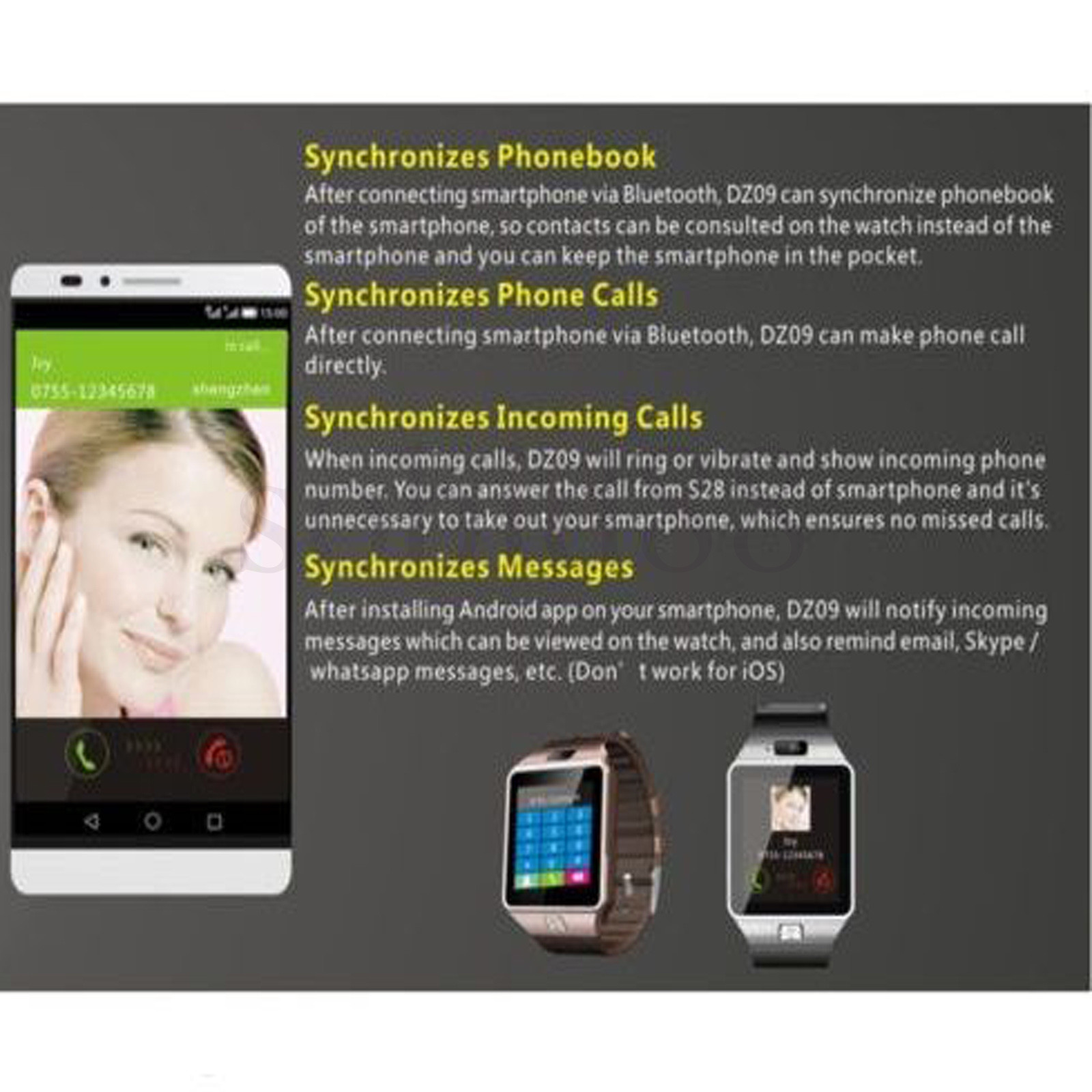 Bluetooth Wrist Smart Watch Phone GSM SIM Unlocked Watch Phone Men Women Watches