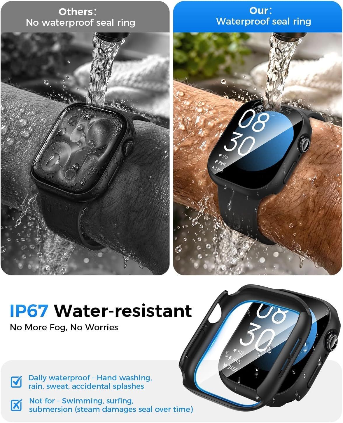 IP67 Waterproof Case with Glass for Apple Watch Series 11 42mm, Anti-Fog, 9H Tem
