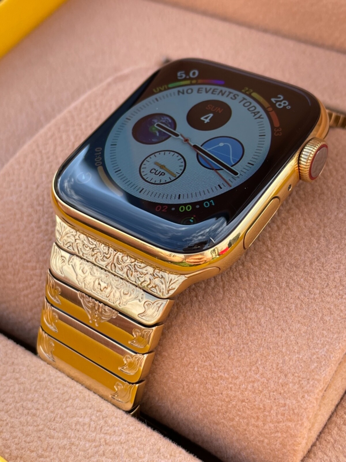 Custom 24k Gold Plated 44mm Apple Watch Stainless Steel Series 6 ENGRAVED Band