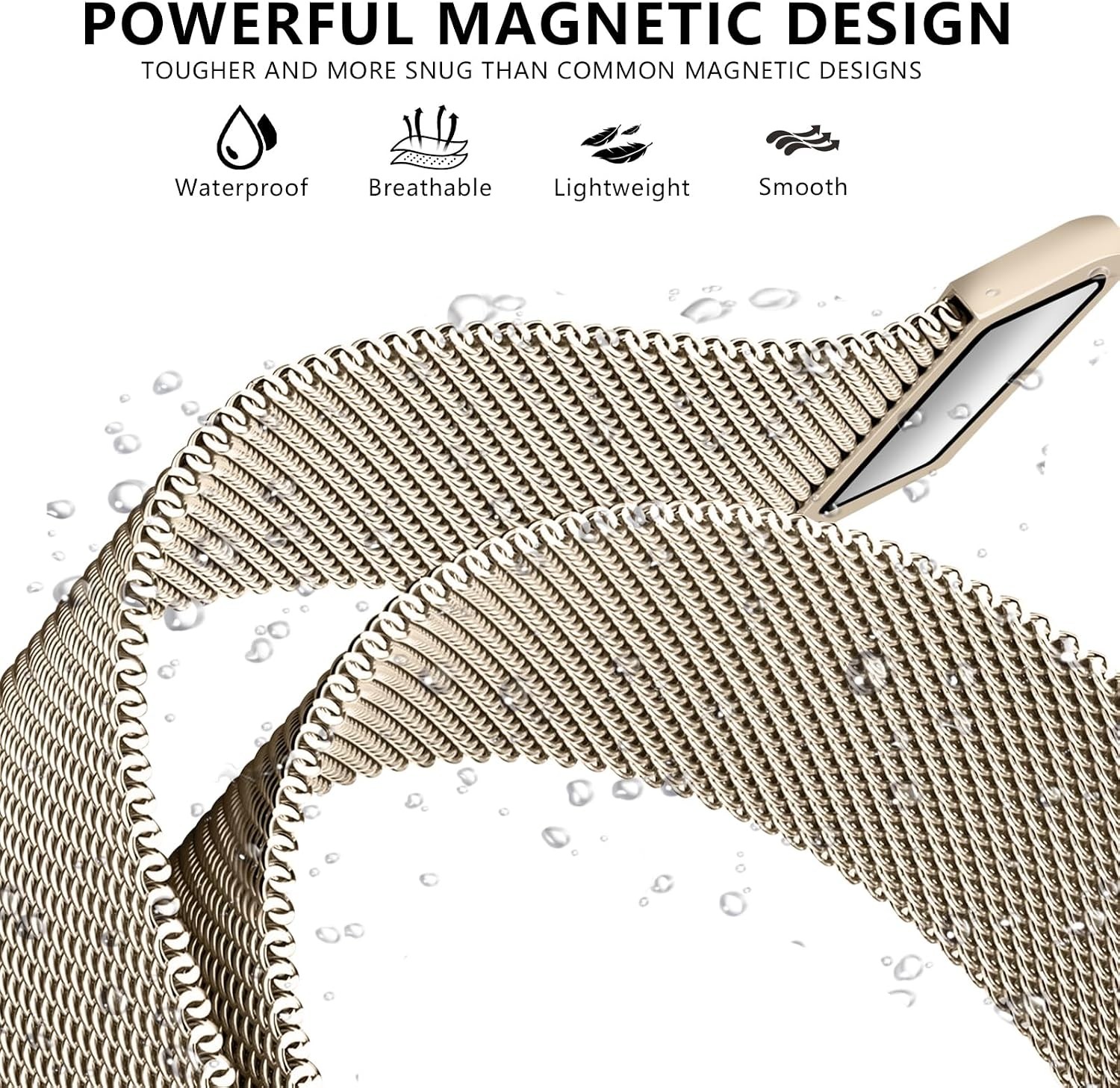 Champagne Gold Magnetic Metal Band for Google Pixel Watch 41mm Dressy Mesh Loop