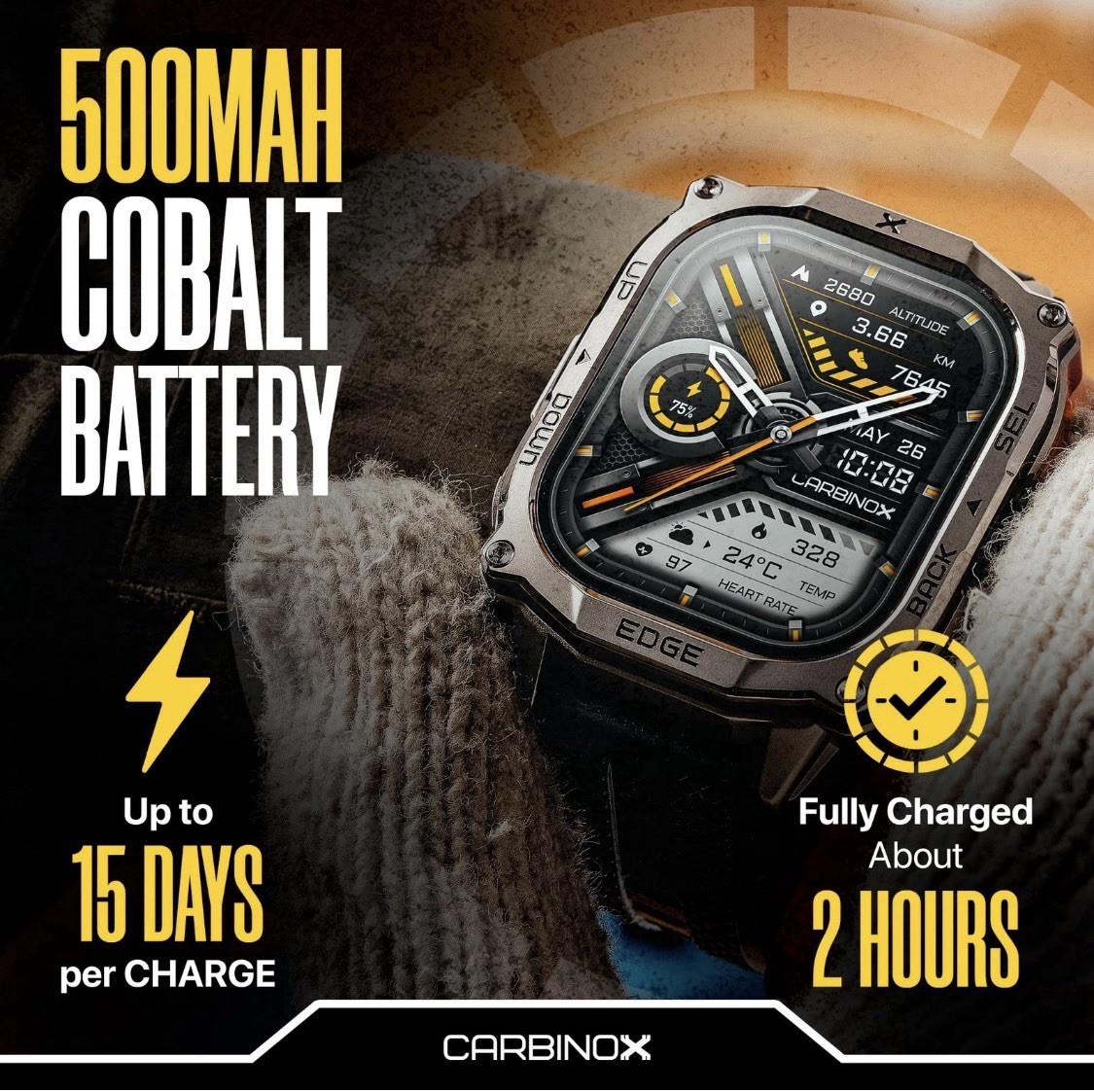 Edge Smart Watch Rugged, 1.96″ AMOLED, Stainless Steel, IP69K/5ATM Fitness Black