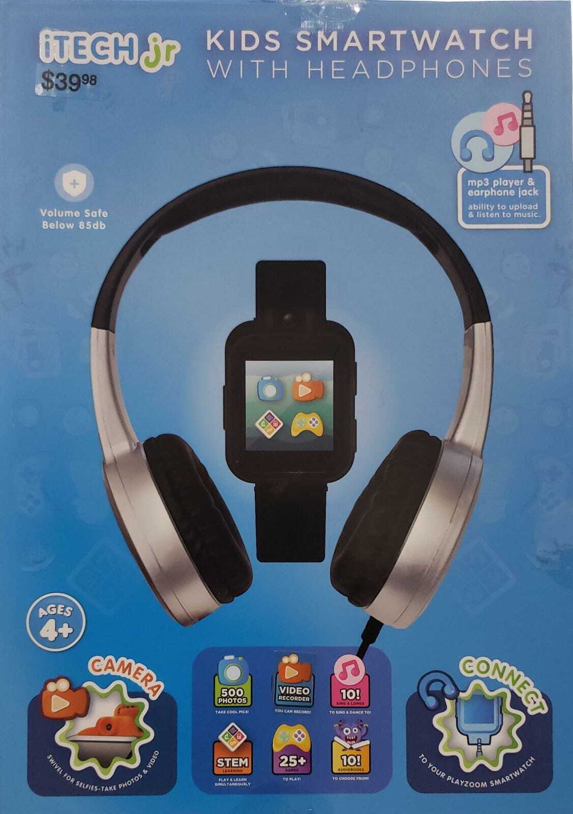 iTech Junior Boys Headphones & Smartwatch Set – Black/Silver 9207M-40-G28