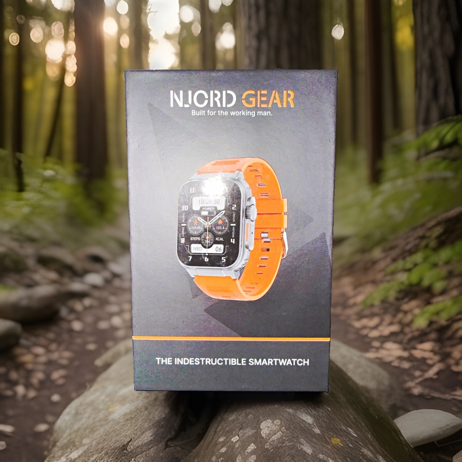 NORD GEAR Indestructible Smartwatch Ultra 48mm Silver Case Orange Silicone Band