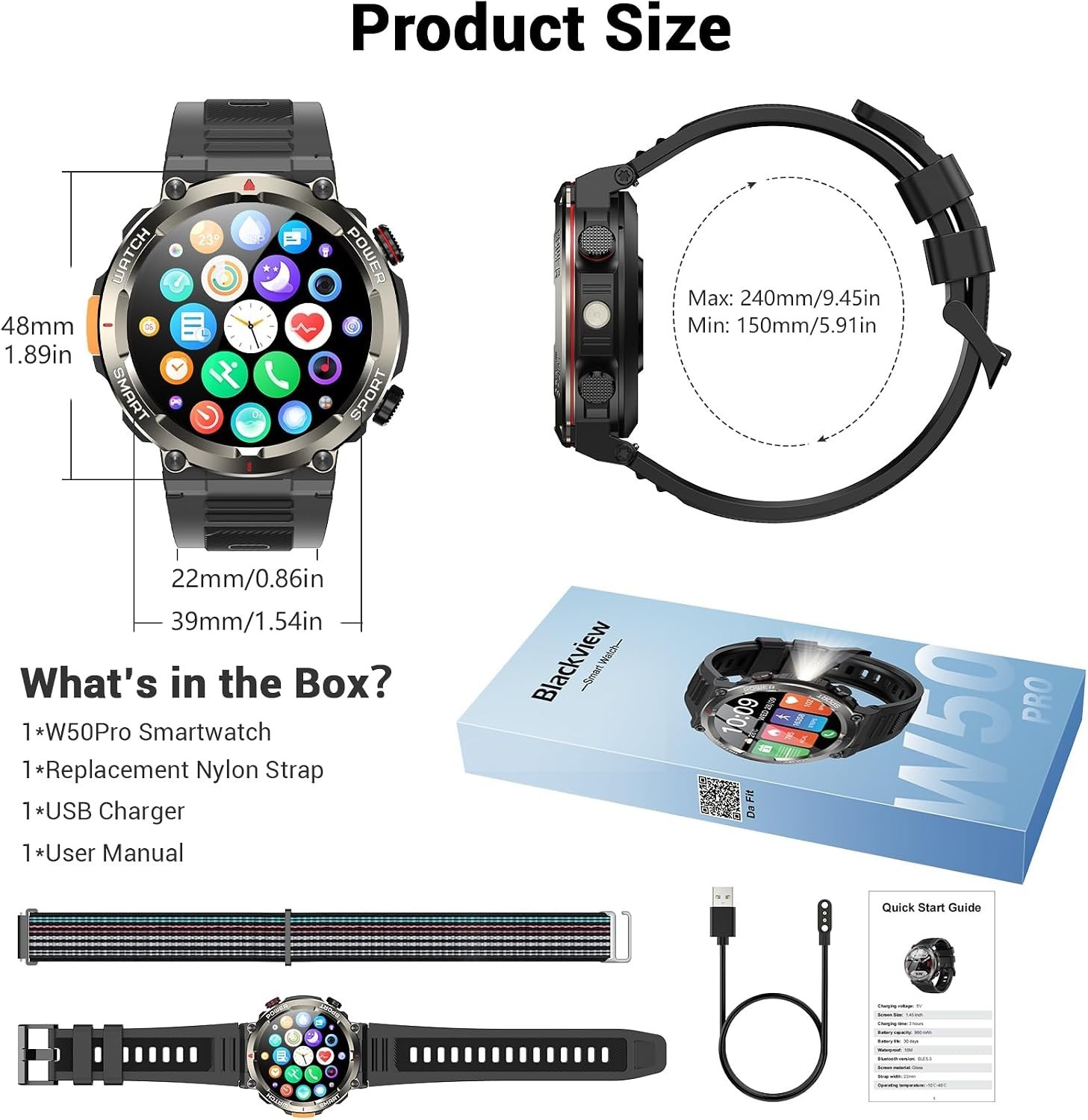 Reloj Inteligente Militar para Hombres (responder/hacer llamadas) Smart Watch US