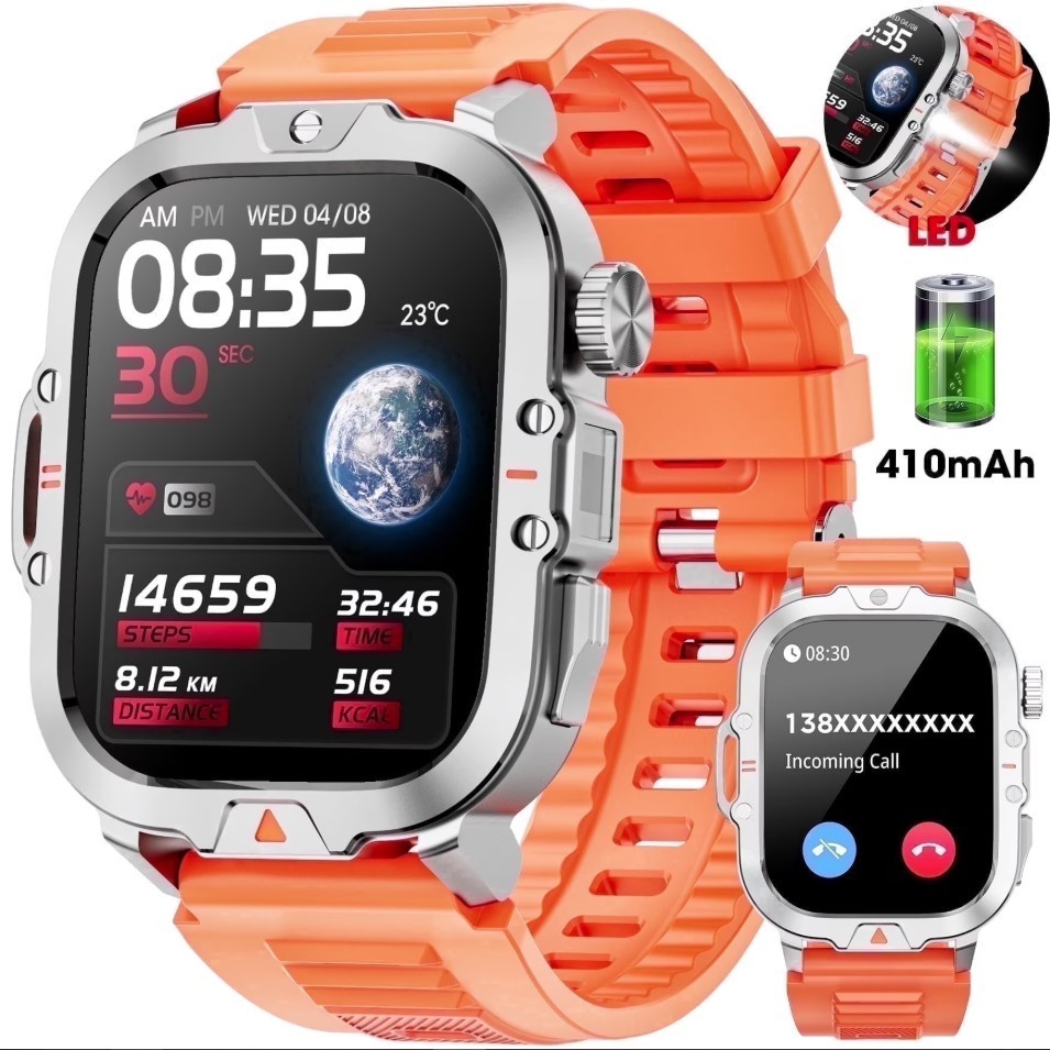 Mingwear L31 Military Smartwatch, 2.01″ High-Resolution Display, IP68, Orange