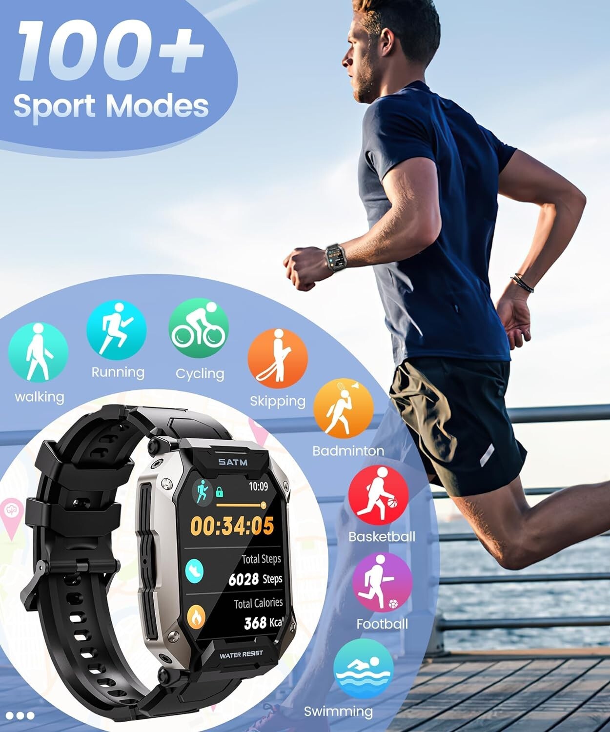 Smart Watch for Men 2.01” HD Display IP68 Waterproof for Android and iOS