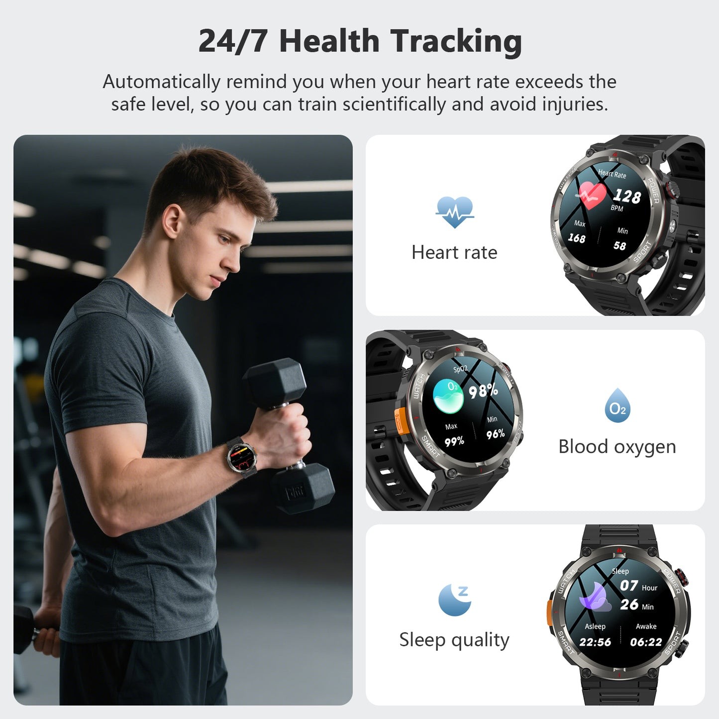 Military Tactical Smart Watch Men Sport Heart Rate Fitness Tracker Wristwatch US