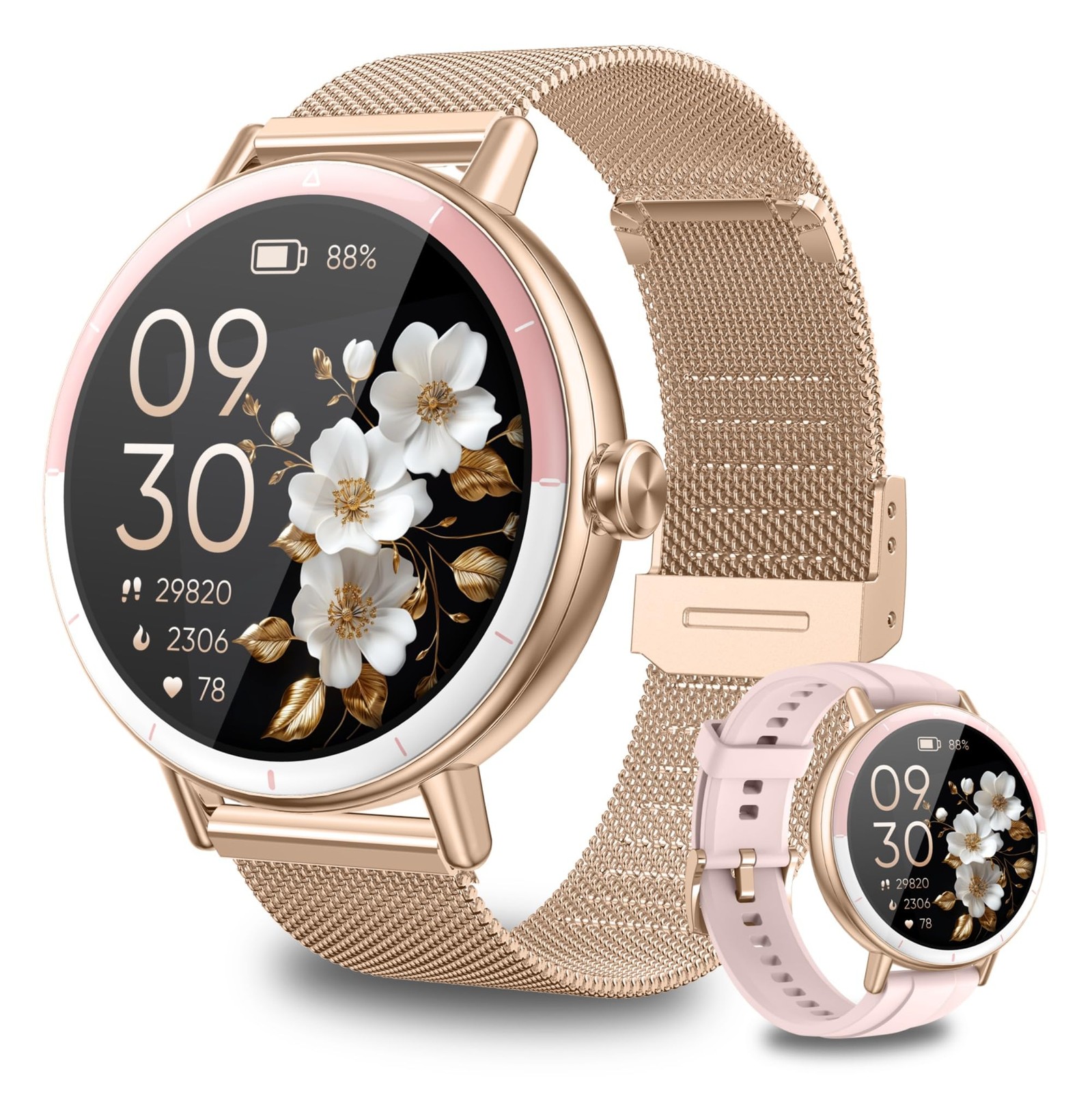 KEEPONFIT Smart Watches for Women Android/iPhone, IP68 Medium, Gold Pink
