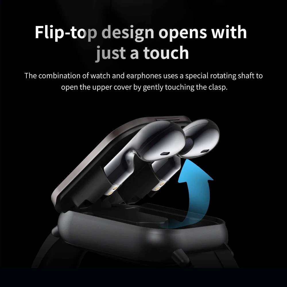 2-in-1 Smart Watch with BT 5.3 Earbuds 2.01″ HD Screen Fitness Tracker Black
