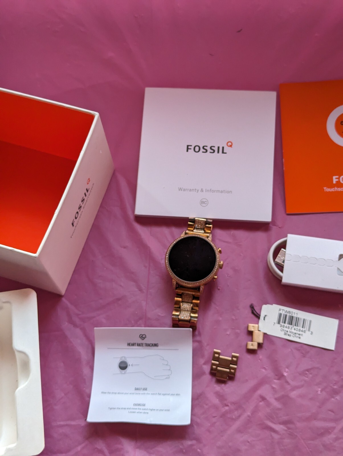 Fossil Q Venture HR crystal rose gold smartwatch women DW7F1 BAND PARTS ONLY