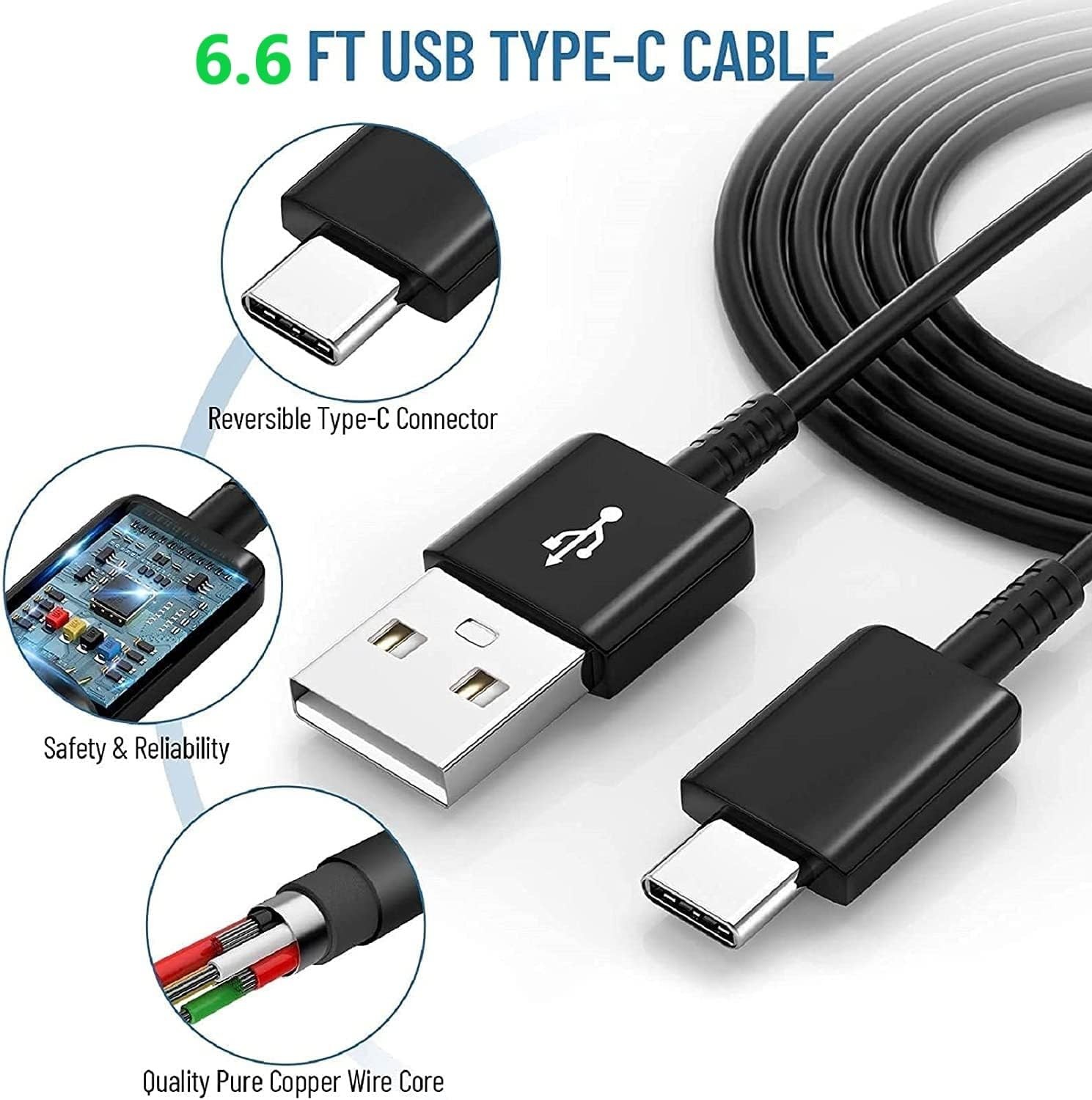 USB C Charger Fast Charging Android Phone Type C 6.6ft Cord for Samsung Galaxy