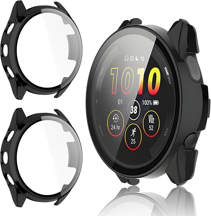 2 Pack Tempered Glass & PC Bumper for Garmin Forerunner 165 & 165 Music Full Cov