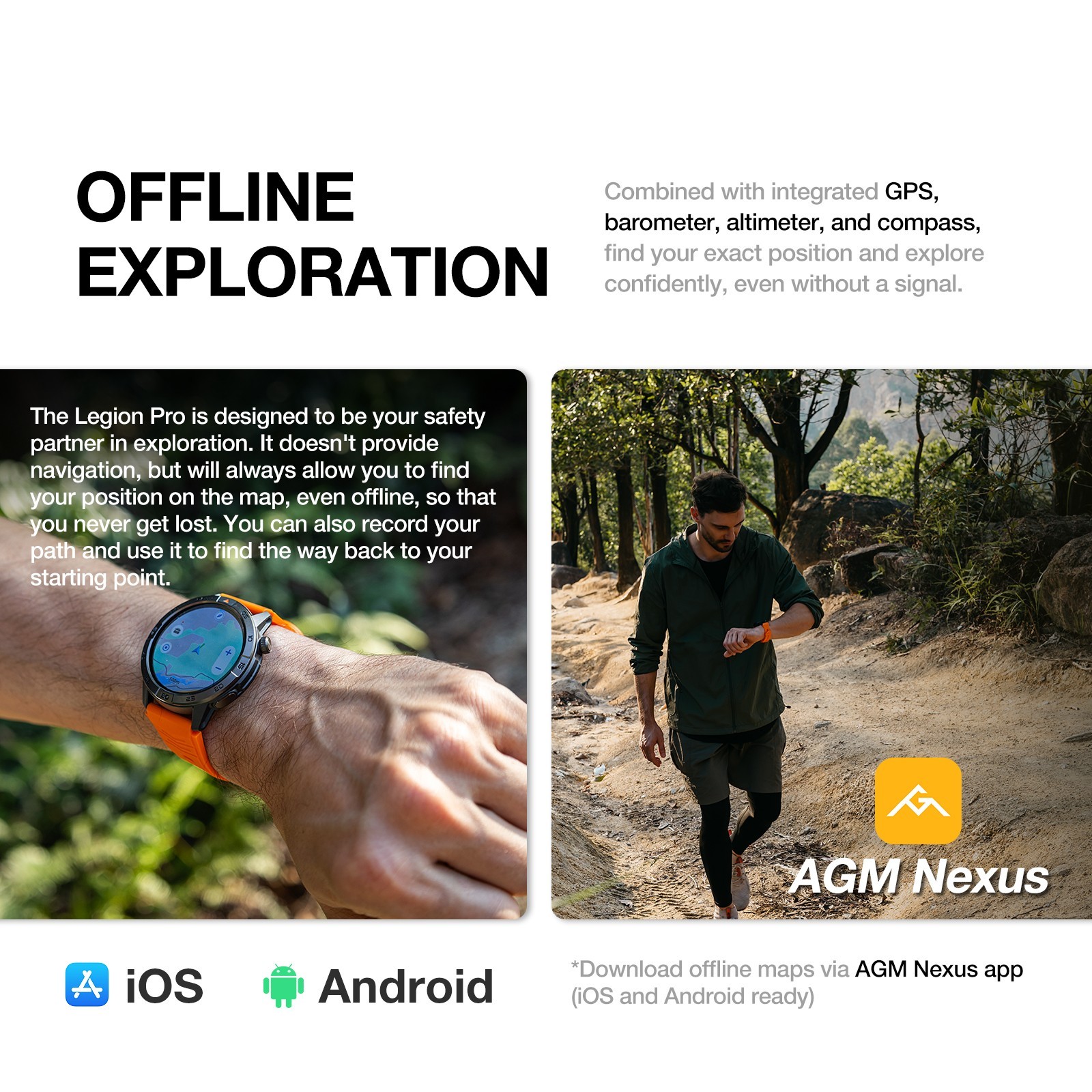 AGM Legion/Legion Pro Rugged Smart Watch GPS 5ATM IP68 Waterproof Smartwatch