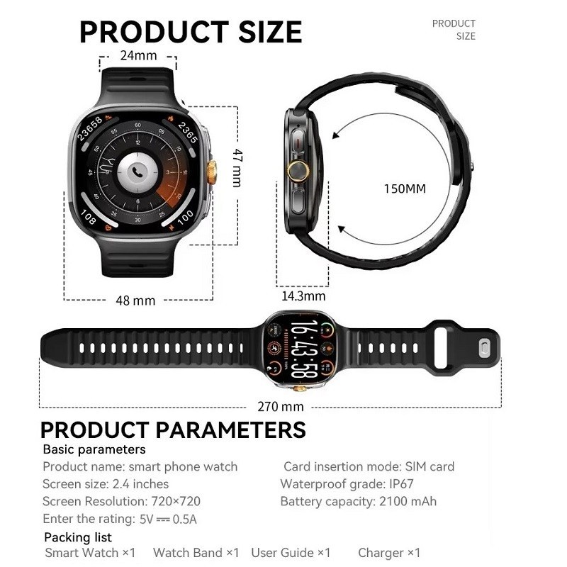 2.4″ Large Screen Smartwatch M99 4G SIM Card Android 10 3GB+32GB 2100mAh NFC