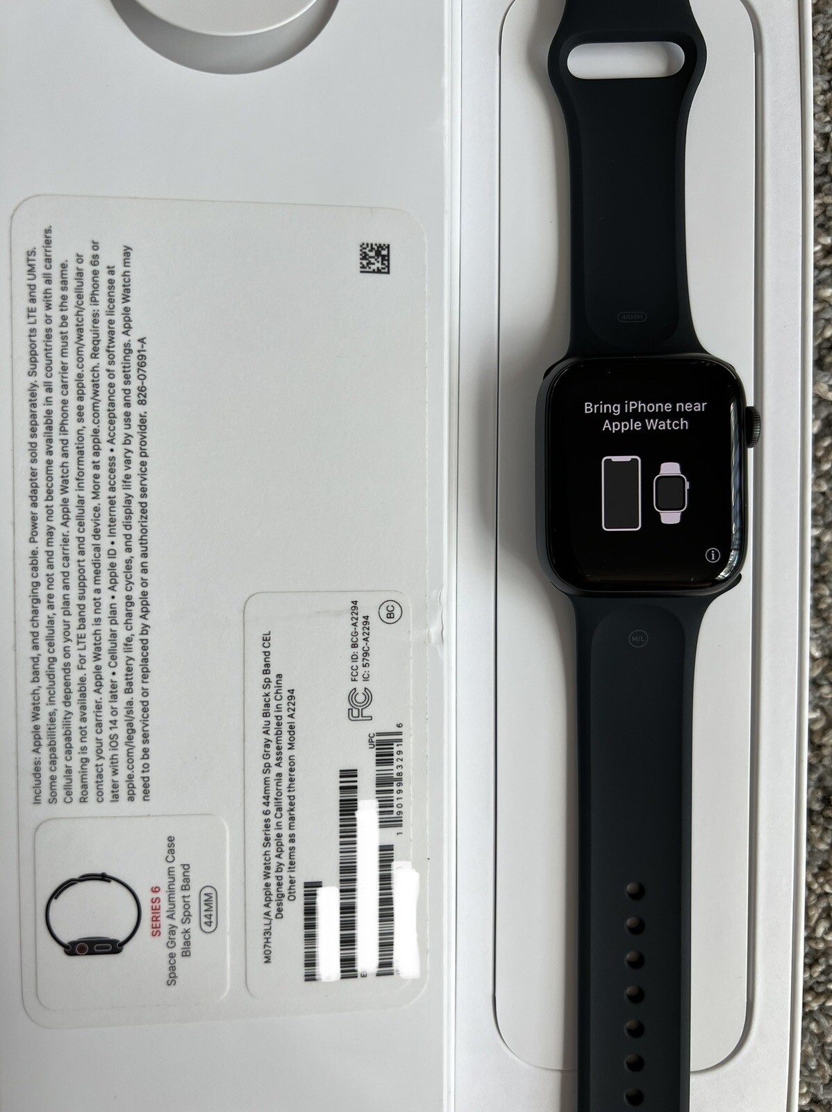 Apple Watch Series 6 44mm Sp Gray Alu Black Band (GPS + Cellular) A2294