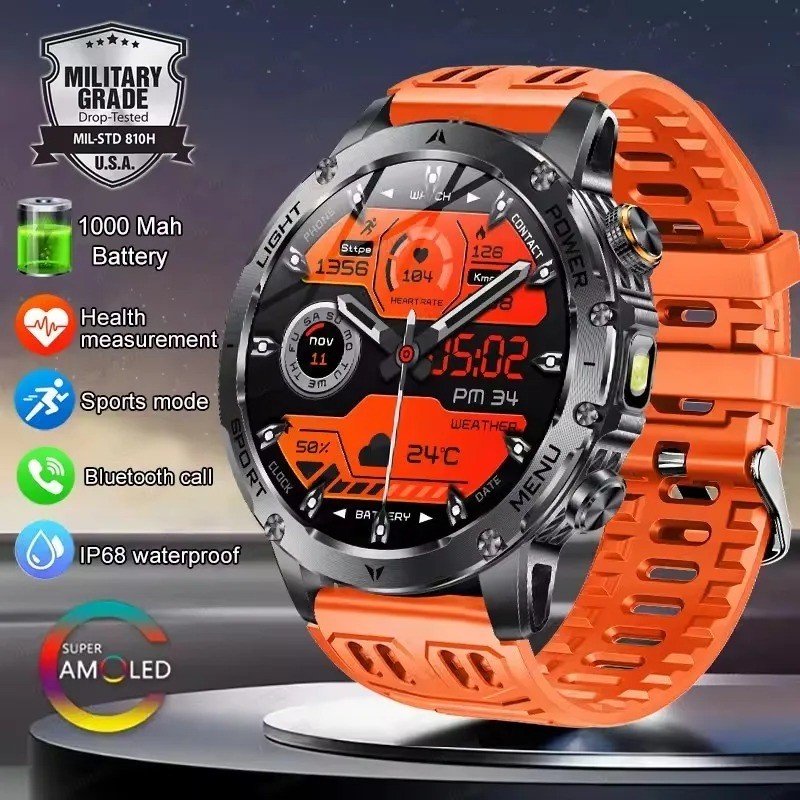New Outdoor Military Grade 1000mAh Battery Smart Watch Men 1.7 inches AMOLED Scr