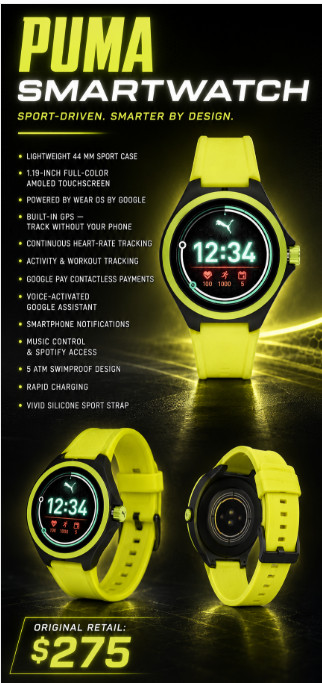*NEW – UNOPENED* Puma Silicone Touchscreen GPS HR SmartWatch