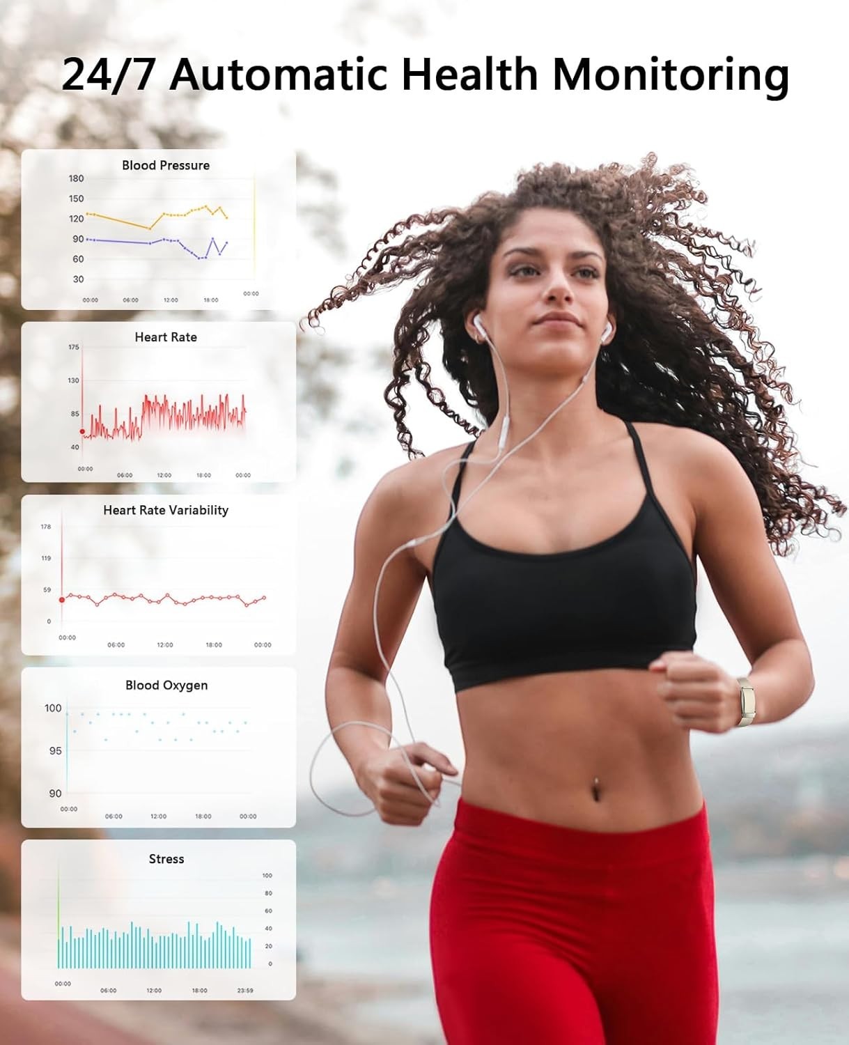 Smart Fitness Tracker with HR, Blood Pressure, HRV, Sleep Monitor, With Free App