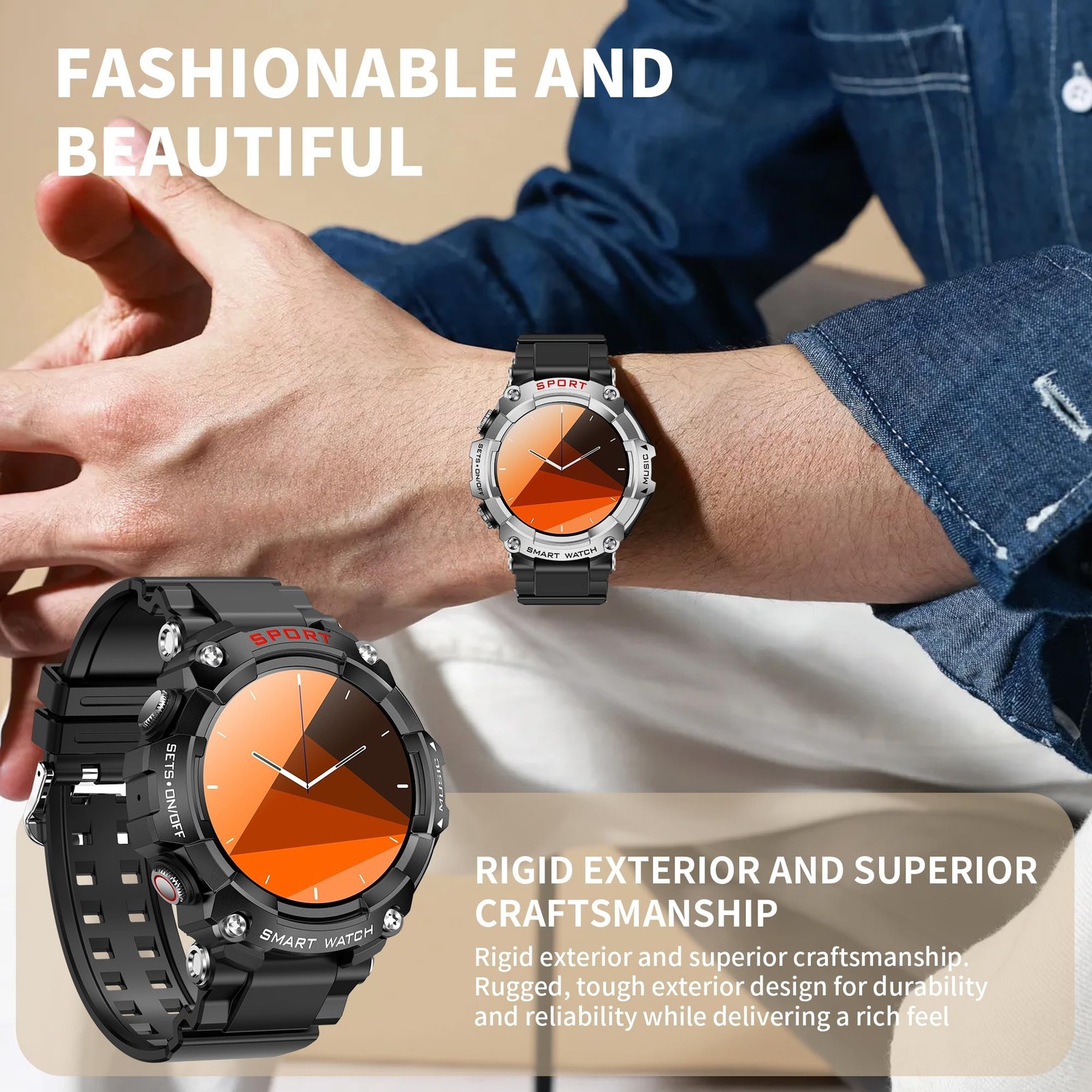Smartwatch iPhone Android Bluetooth Answer/Call Built-in Earbuds 1.52″ HD