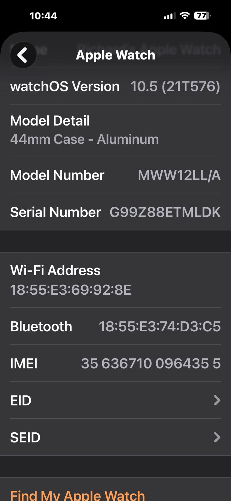 Apple Watch Series 5 44mm Black Aluminum Case with Black Sport Band GPS