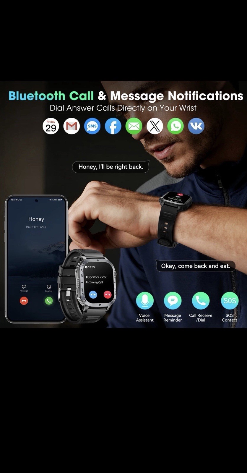 2.01″ Smart Watch Bluetooth Call Touch Screen many Sports Modes IP68 Android iOS