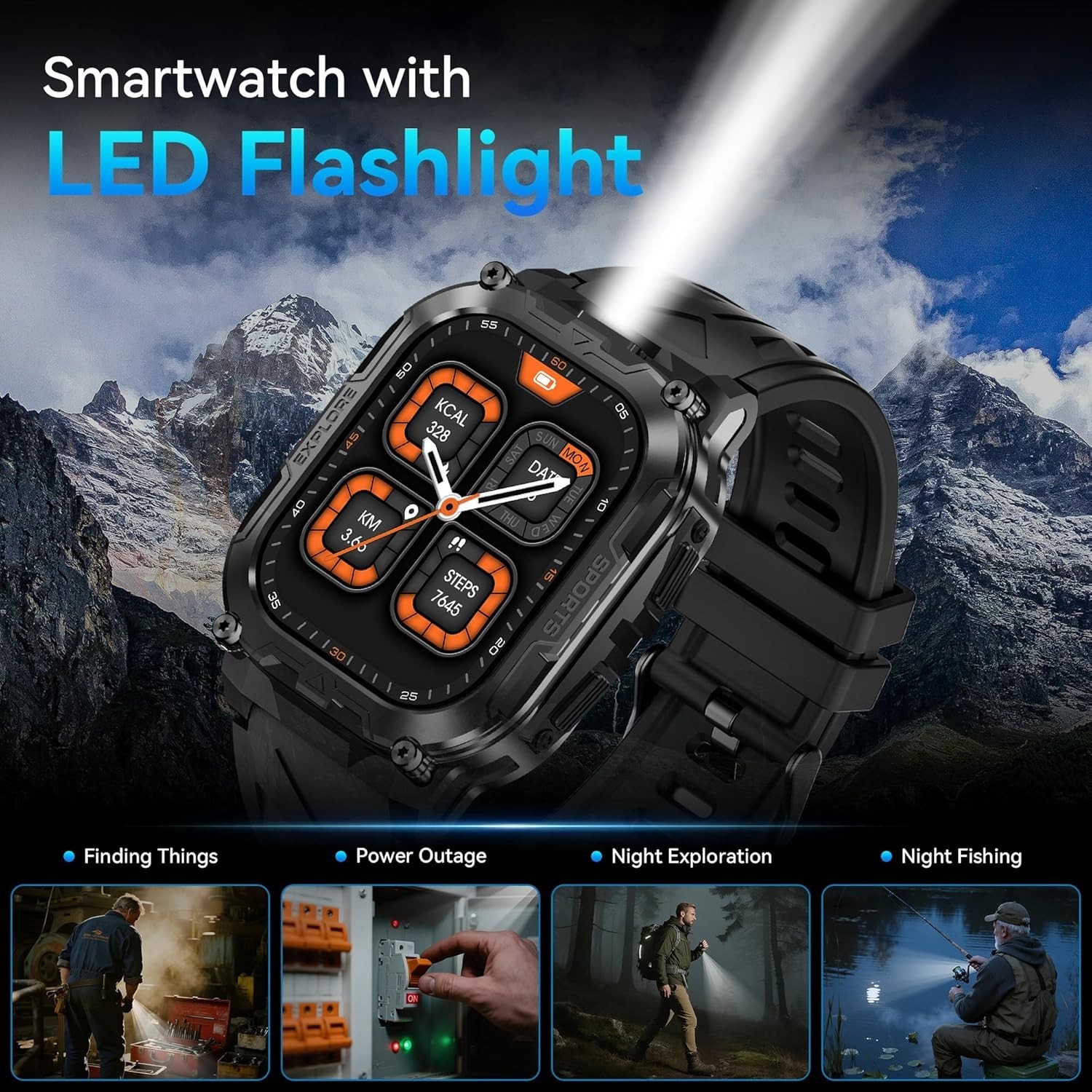 AMAZTIM IRON Full Metal Rugged Smart Watch for Men Extra-Long Battery 1.96″