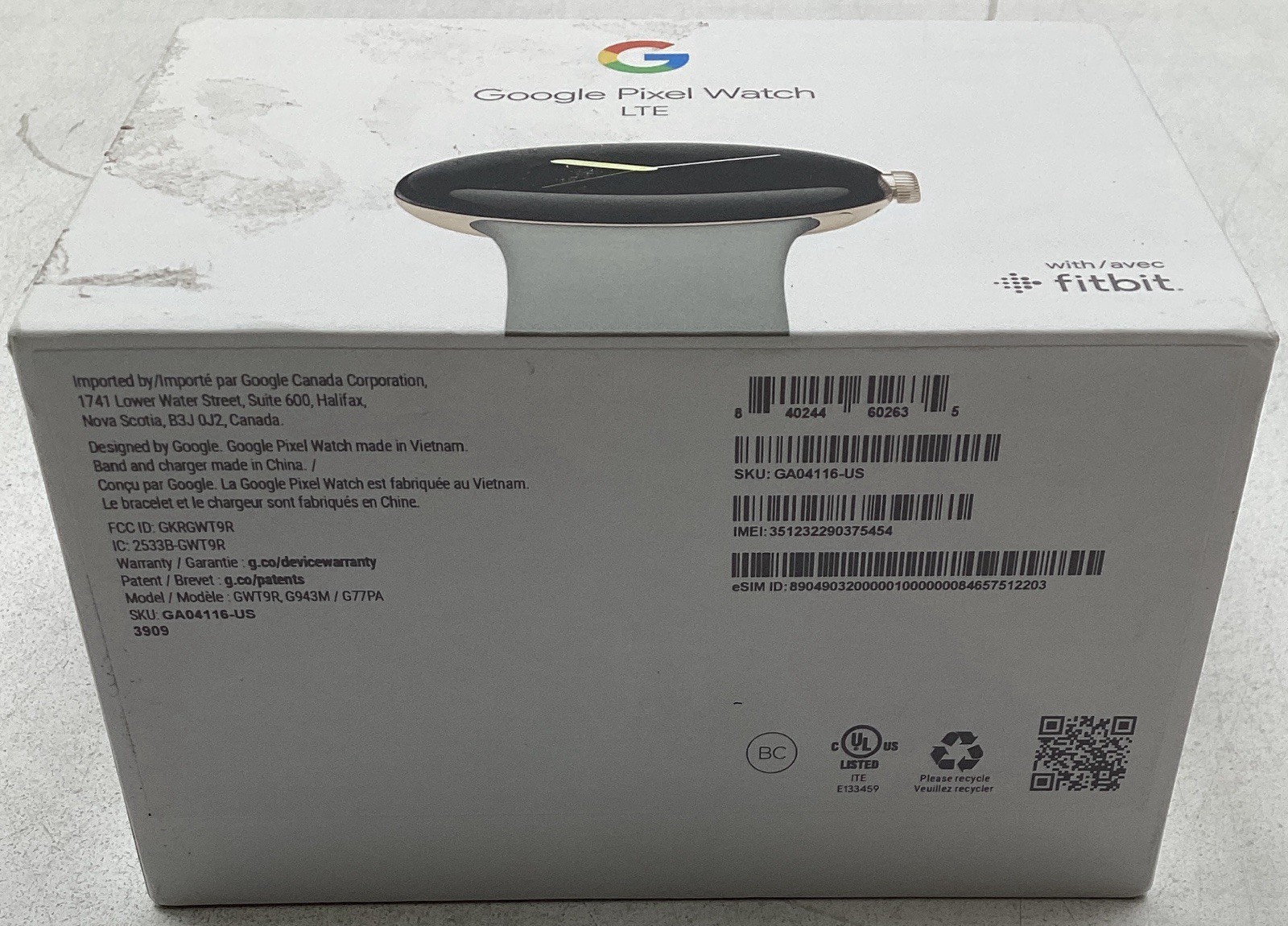 Google Pixel Watch LTE Champagne Gold Case, Hazel Band W/Fitbit 2 Bands Open Box