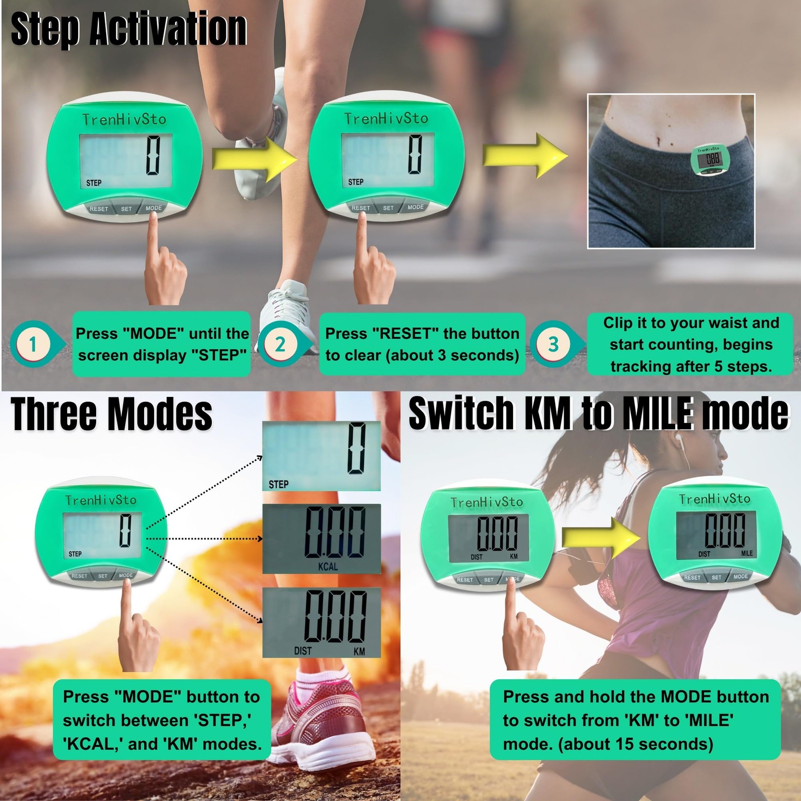 Pedometer for Walking Steps and Miles,Simple Step Counter Clip on Pedometer for