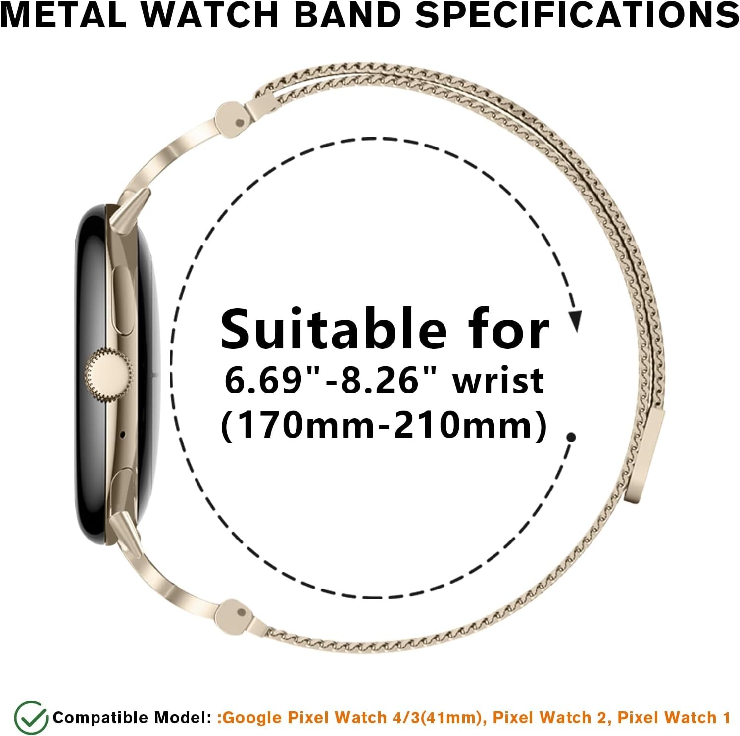Champagne Gold Magnetic Metal Band for Google Pixel Watch 41mm Dressy Mesh Loop