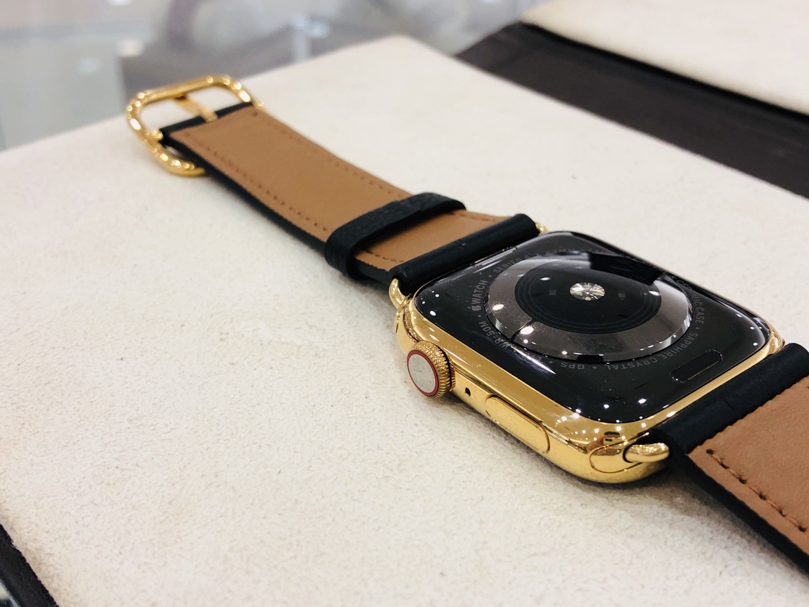24K Gold Plated 45MM Apple Watch SERIES 9 Stainless Steel Black Leather GPS LTE