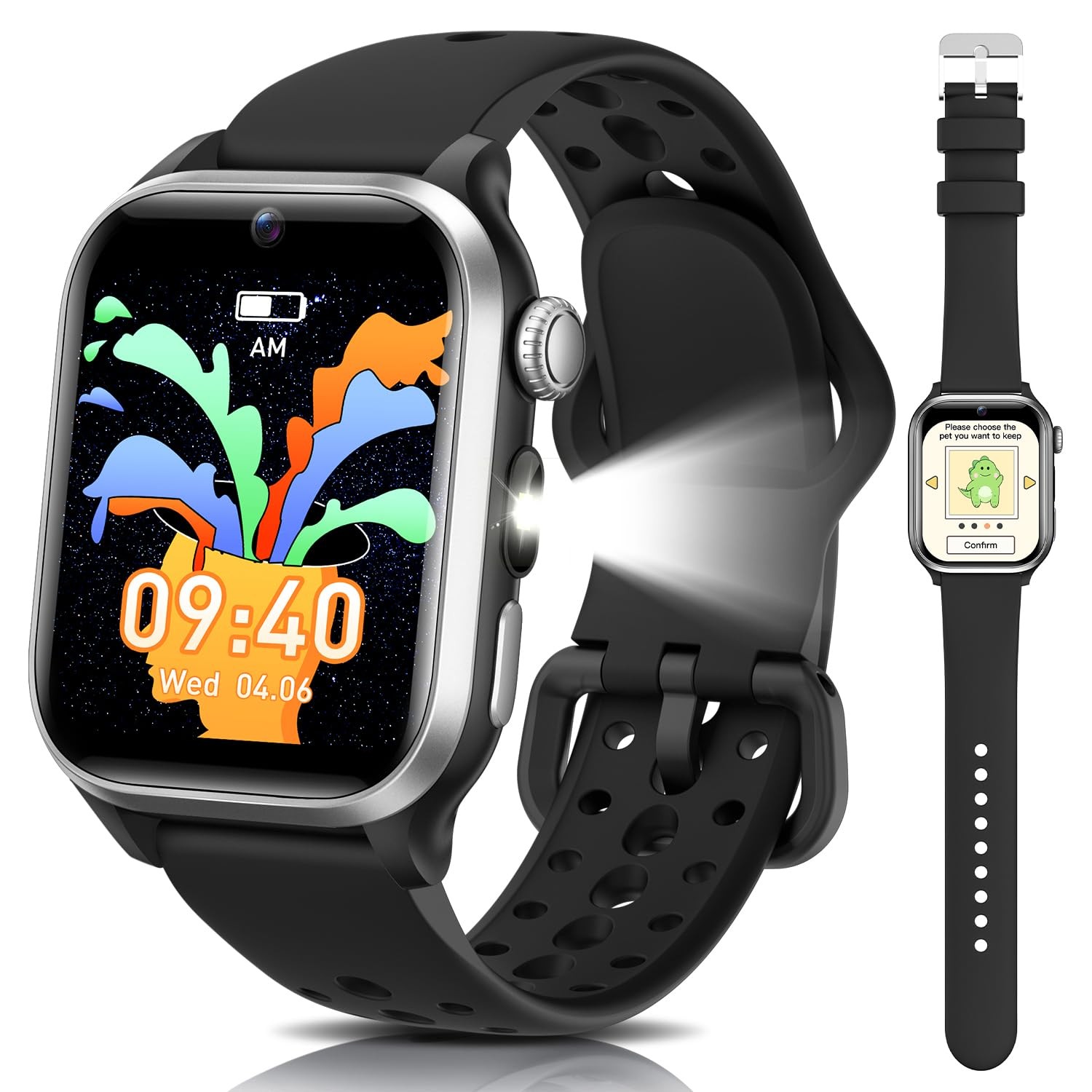 RUXINGX Kids Smart Watch Black 1.52″ Camera Games
