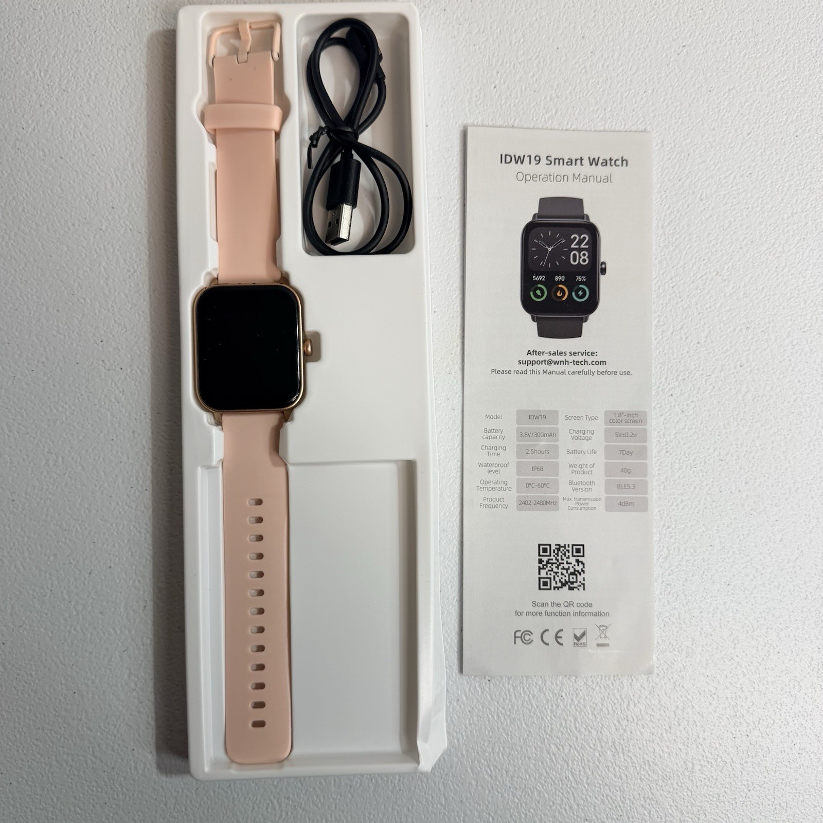 IDW19 Smart Watch Heart Rate Monitor Pink Silicone Band Gold Case 44mm