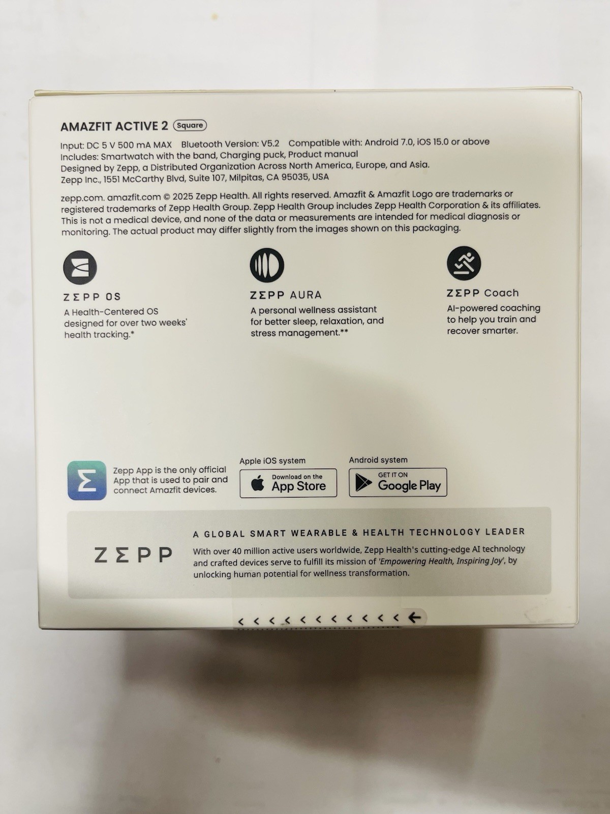 Brand New Amazfit Active 2 Premium Version Square Smartwatch – Black Leather