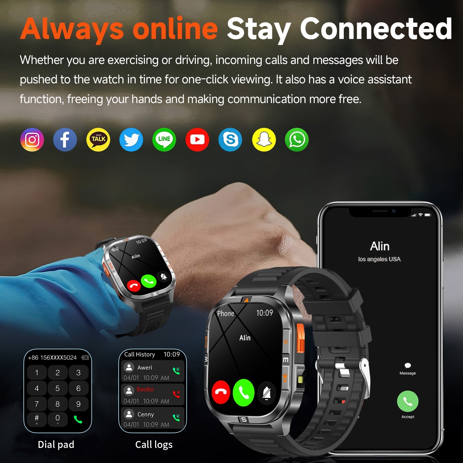 Military GPS Smart Watch for Men Bluetooth Call Compass Flashlight Waterproof