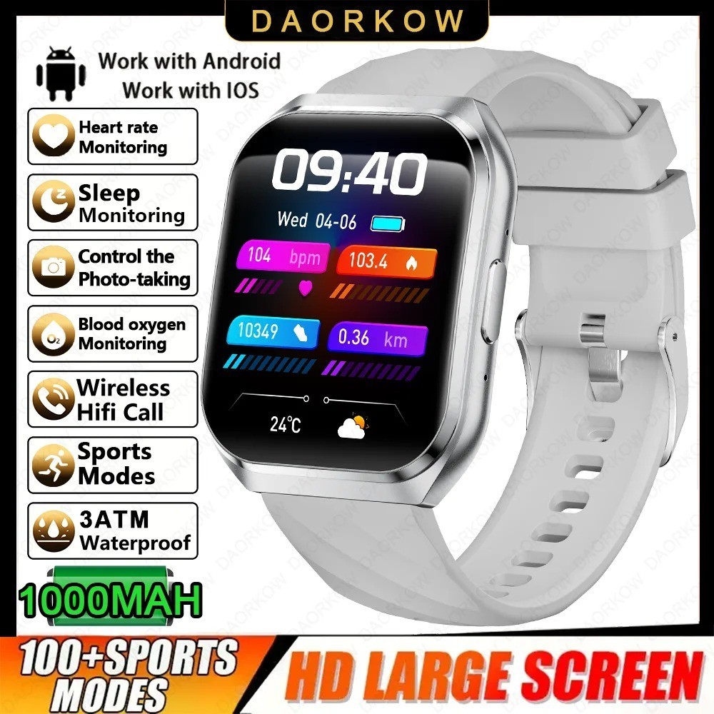 Men’s Smart Watch 1000mAh BT Call IP68 Waterproof Heart Rate Sport Watch