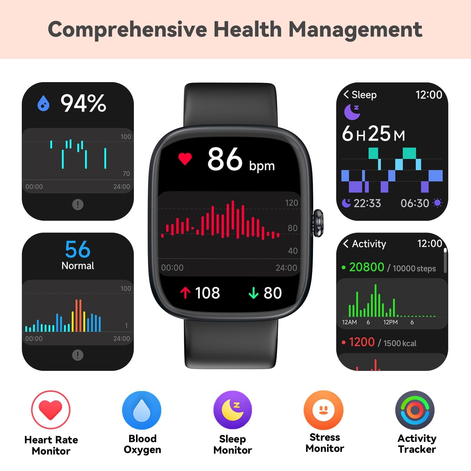 Senior-Friendly Fitness Tracker – 1.83” HD Touchscreen, Waterproof Smart Watch,