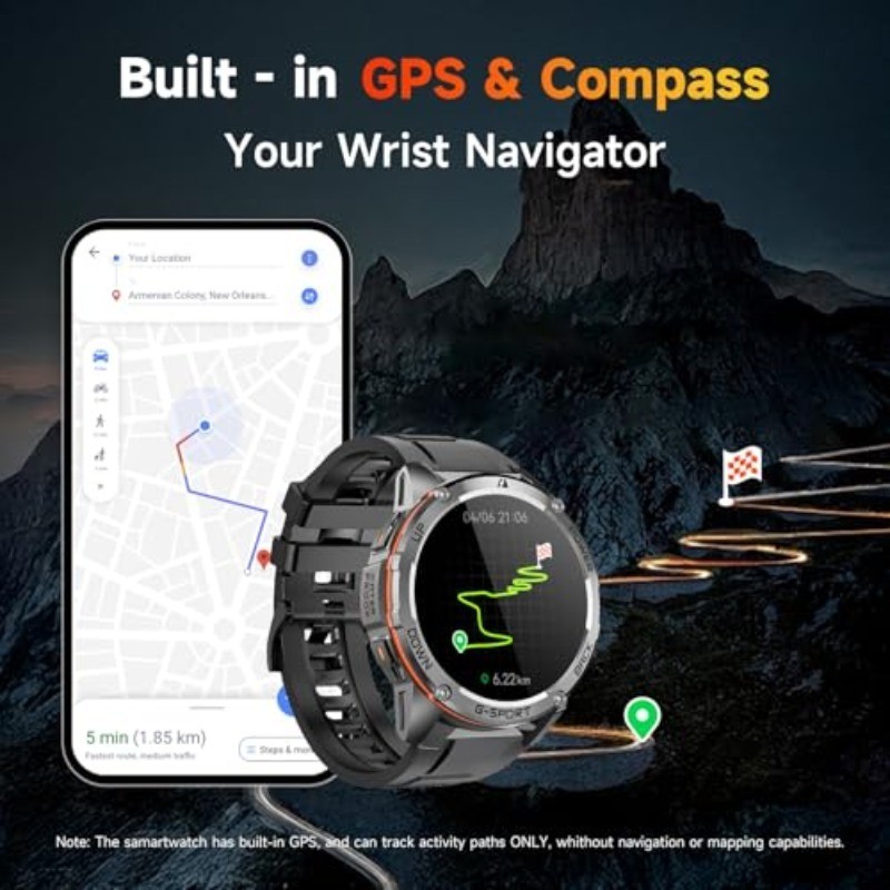 Smart Watch with Built-in GPS, 1.43″ AMOLED Rugged Smart Watch for Men, 100+ Spo